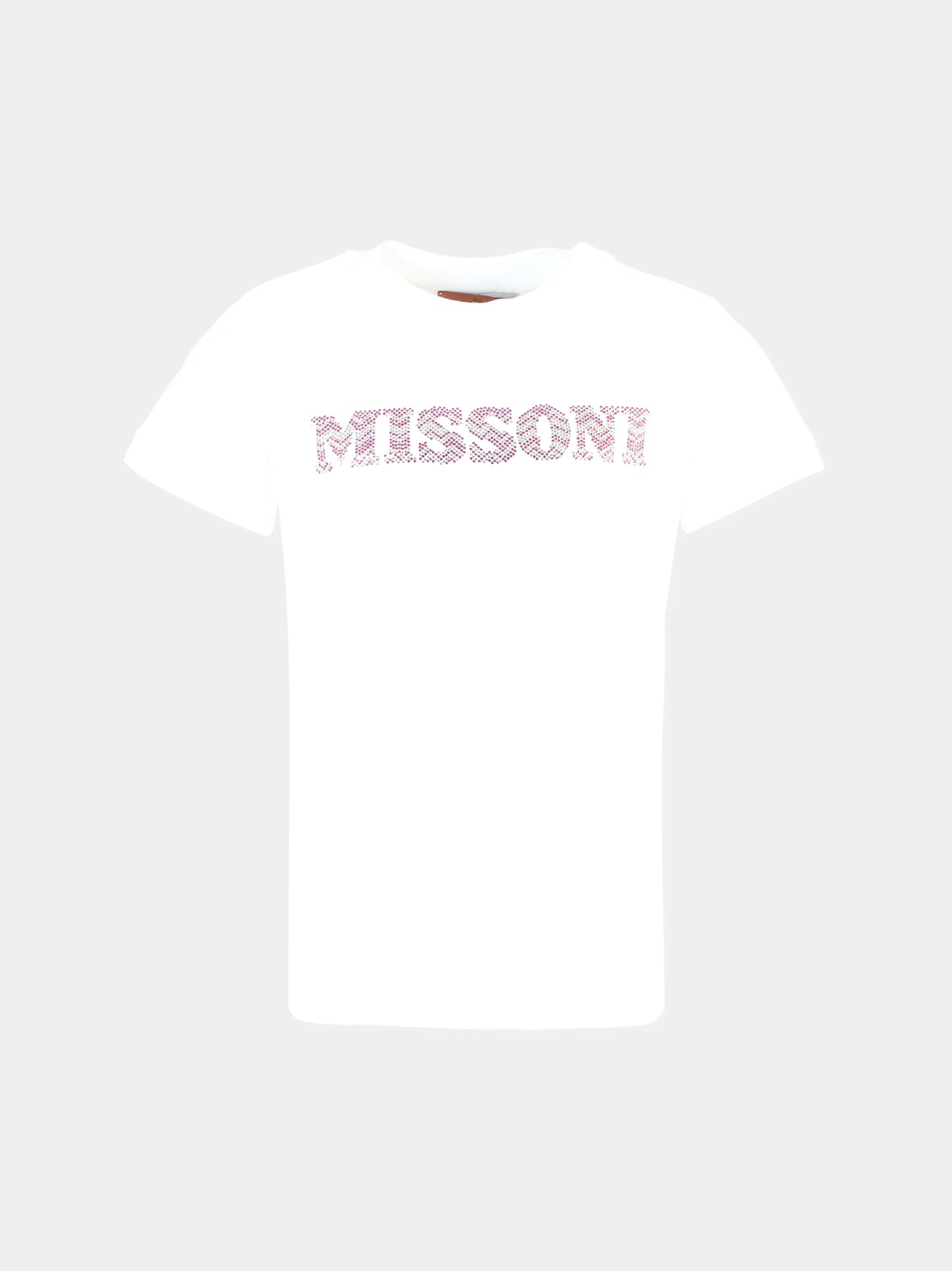 T-shirt bianca per bambina con logo di strass,Missoni,MT8A91 J0177 100FU
