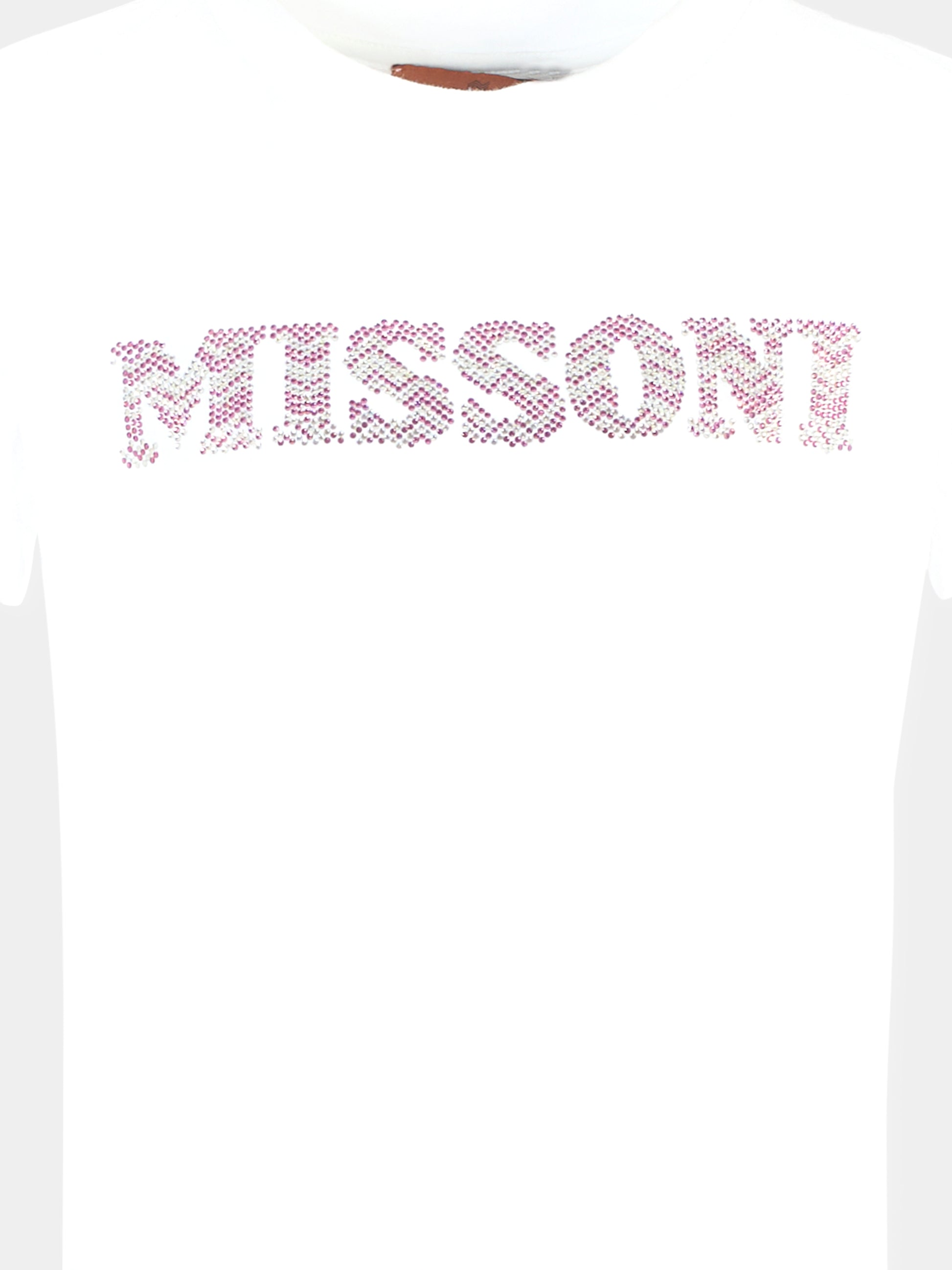 T-shirt bianca per bambina con logo di strass,Missoni,MT8A91 J0177 100FU