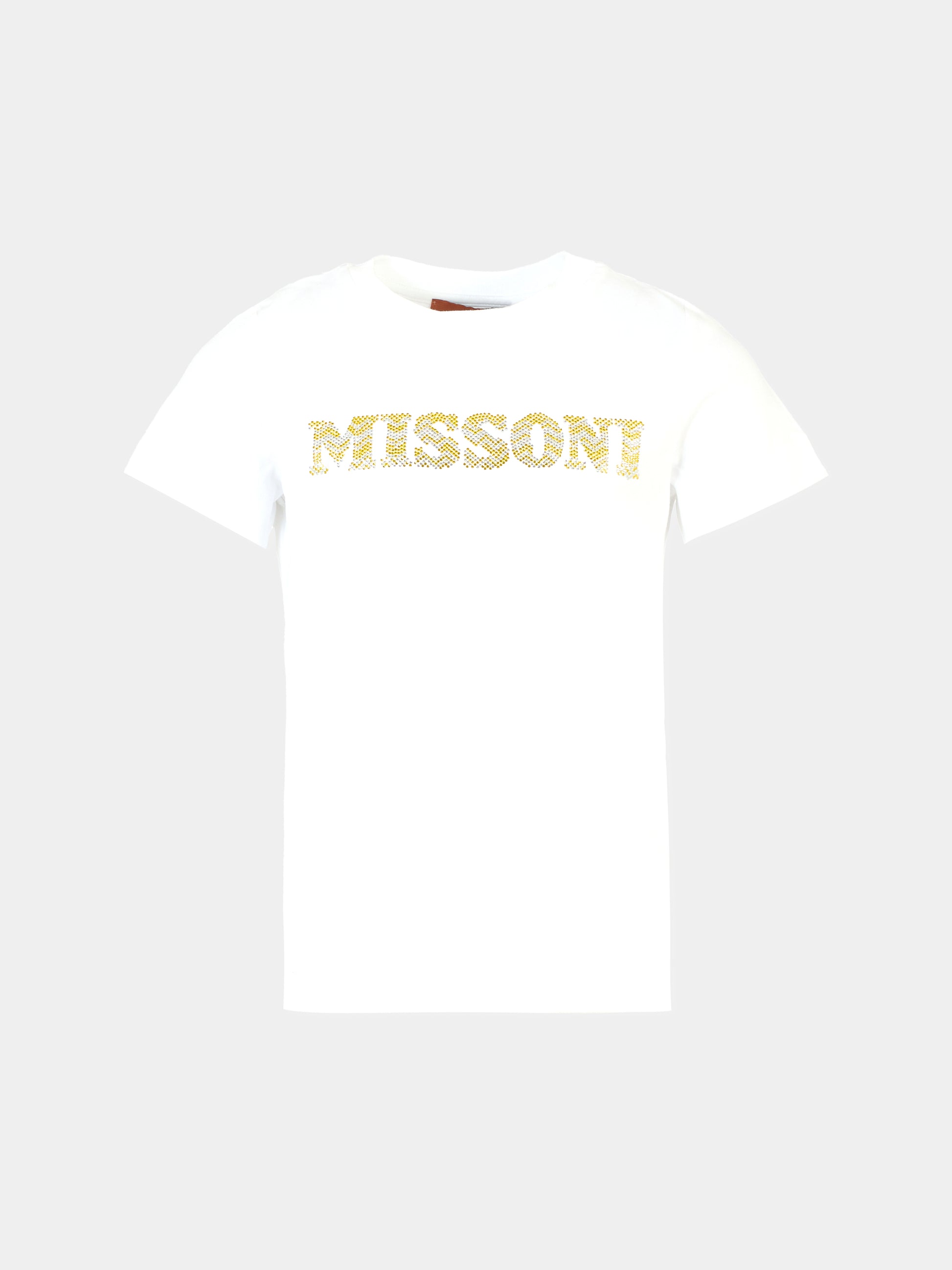T-shirt bianca per bambina con logo giallo,Missoni,MT8A91 J0177 100GL