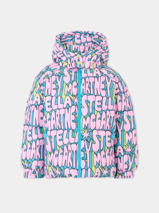 Piumino multicolor per bambina con logo all over,Stella Mccartney Kids,TV2B37 Z2053 999MC