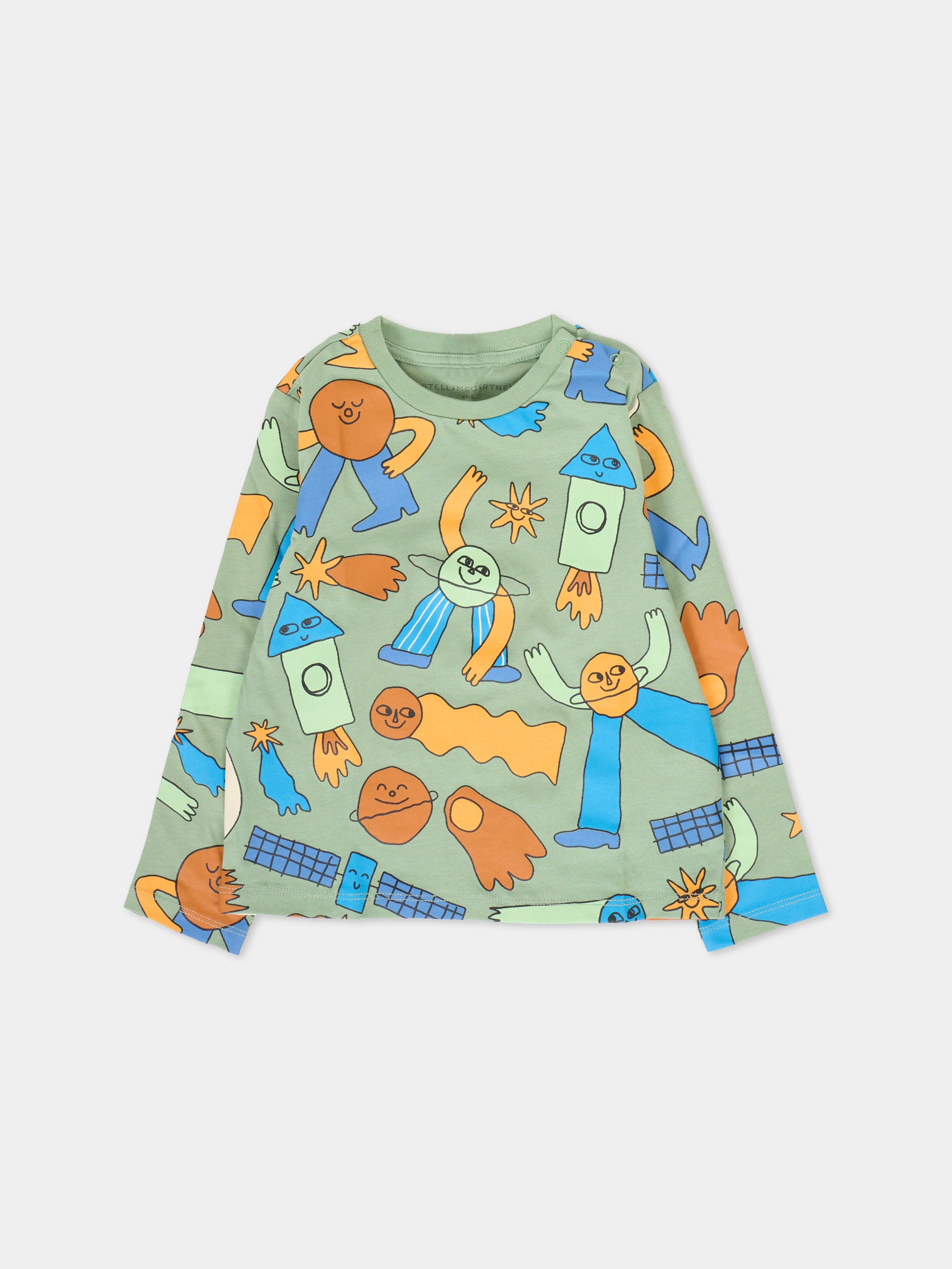 T-shirt verde per neonato con stampa spazio all over,Stella Mccartney Kids,TV8540 Z2236 746MC