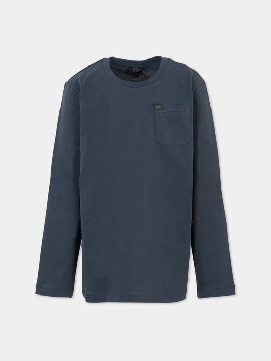 T-shirt blu per bambino con patch,Fay Kids,FT8P20 Z0761 635