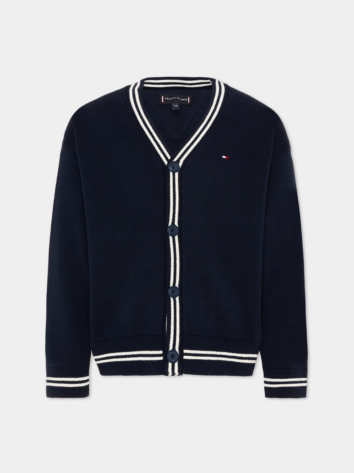 Cardigan blu per bambino con logo,Tommy Hilfiger Junior,KB0KB10427 C1G