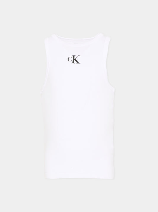 Canotta bianca per bambina con logo,Calvin Klein Kids,LVCKSJB10G YAF