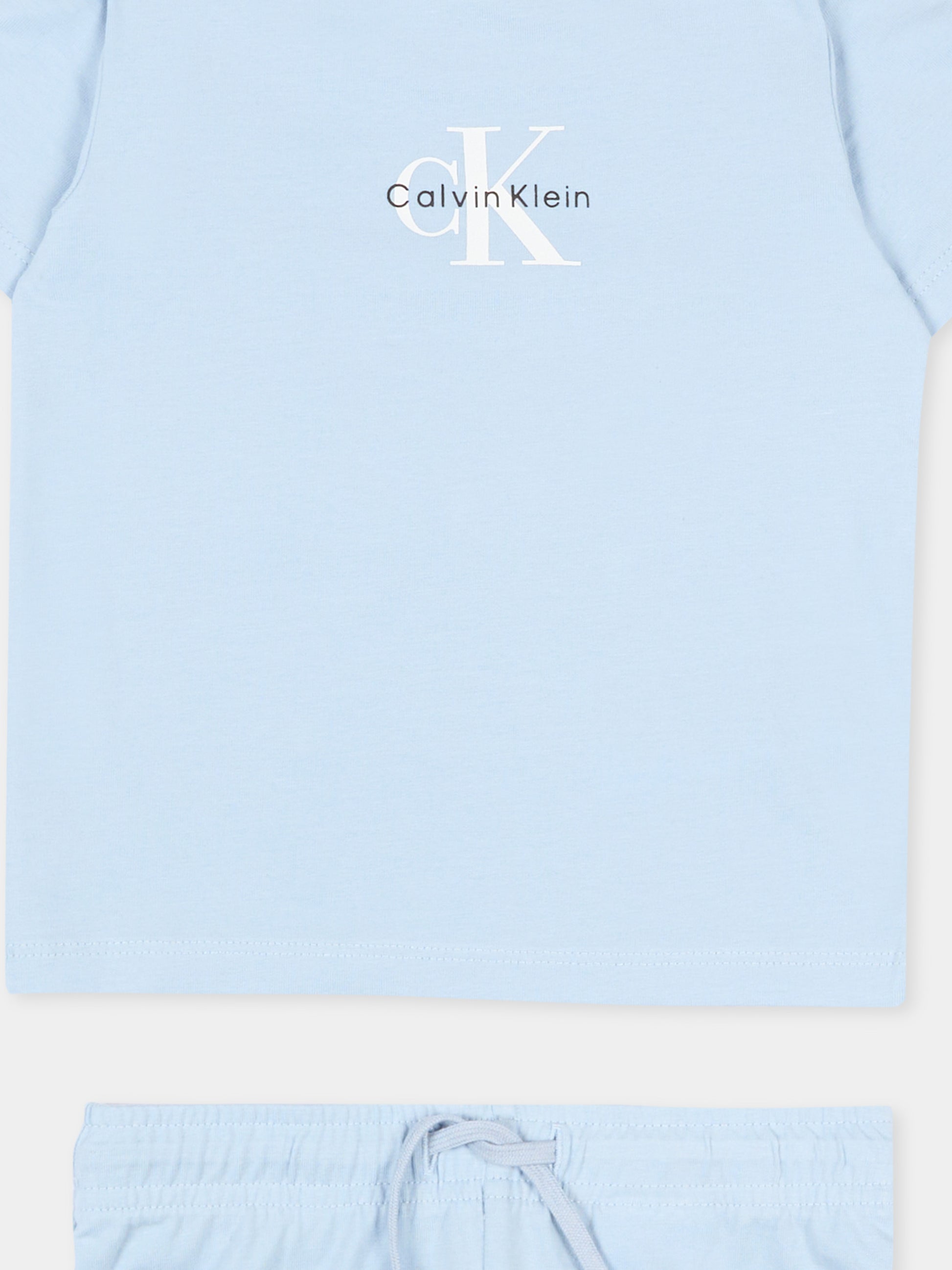 Completo sportivo celeste per neonato con logo,Calvin Klein Kids,LVCKSJI09B C1O