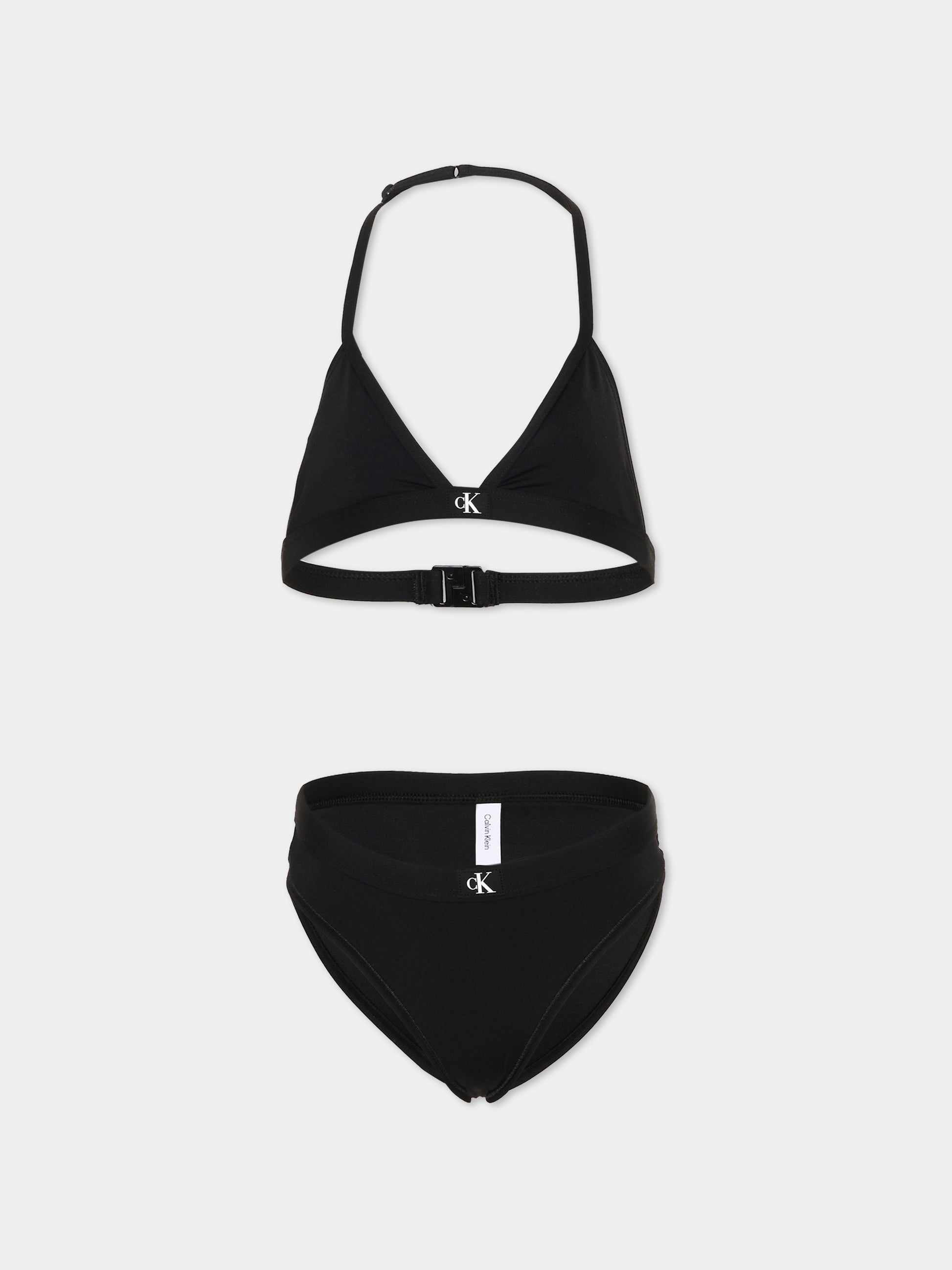Slip e bikini nero per bambina con logo,Calvin Klein Kids,KY0KY00092 BEH