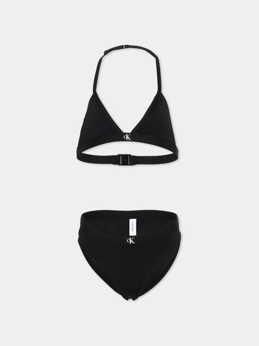Slip e bikini nero per bambina con logo,Calvin Klein Kids,KY0KY00092 BEH