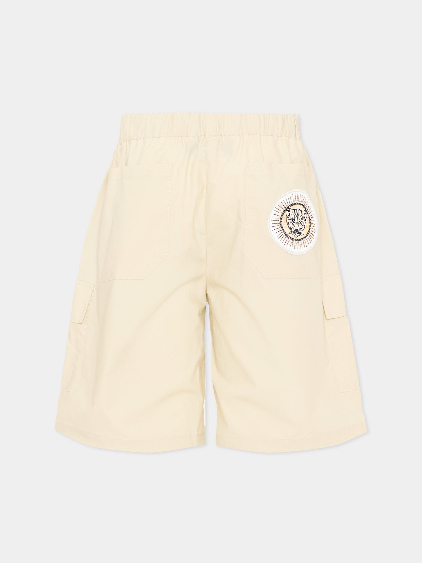 Shorts cargo beige per bambino con patch logo,Just Cavalli Kids,JBP26137BE BEIGE CASTLE WALL