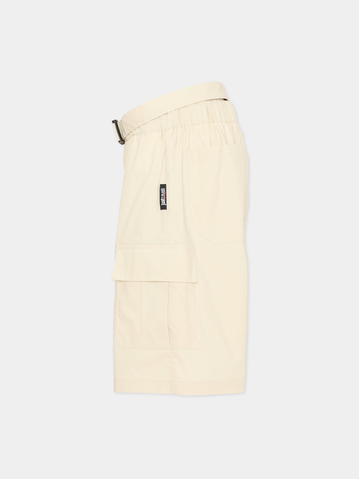 Shorts cargo beige per bambino con patch logo,Just Cavalli Kids,JBP26137BE BEIGE CASTLE WALL