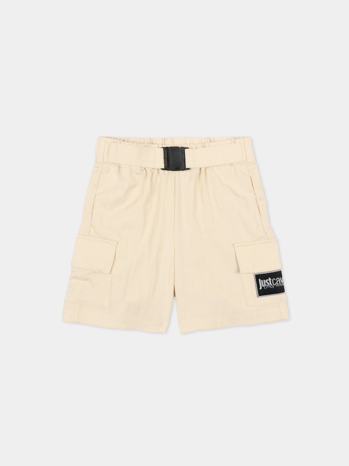 Shorts beige per neonato con logo,Just Cavalli Kids,JIP26095BE BEIGE CASTLE WALL