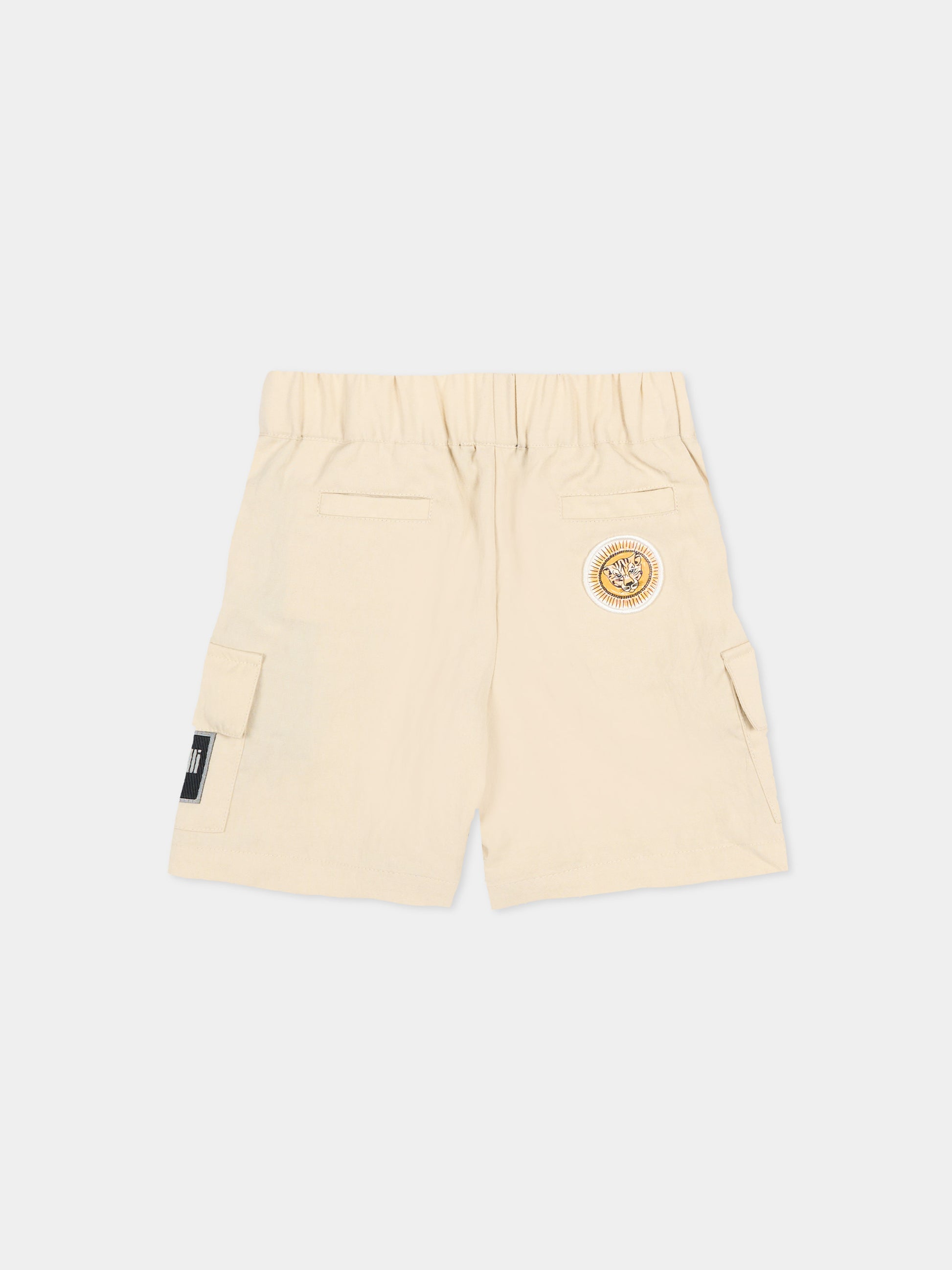 Shorts beige per neonato con logo,Just Cavalli Kids,JIP26095BE BEIGE CASTLE WALL