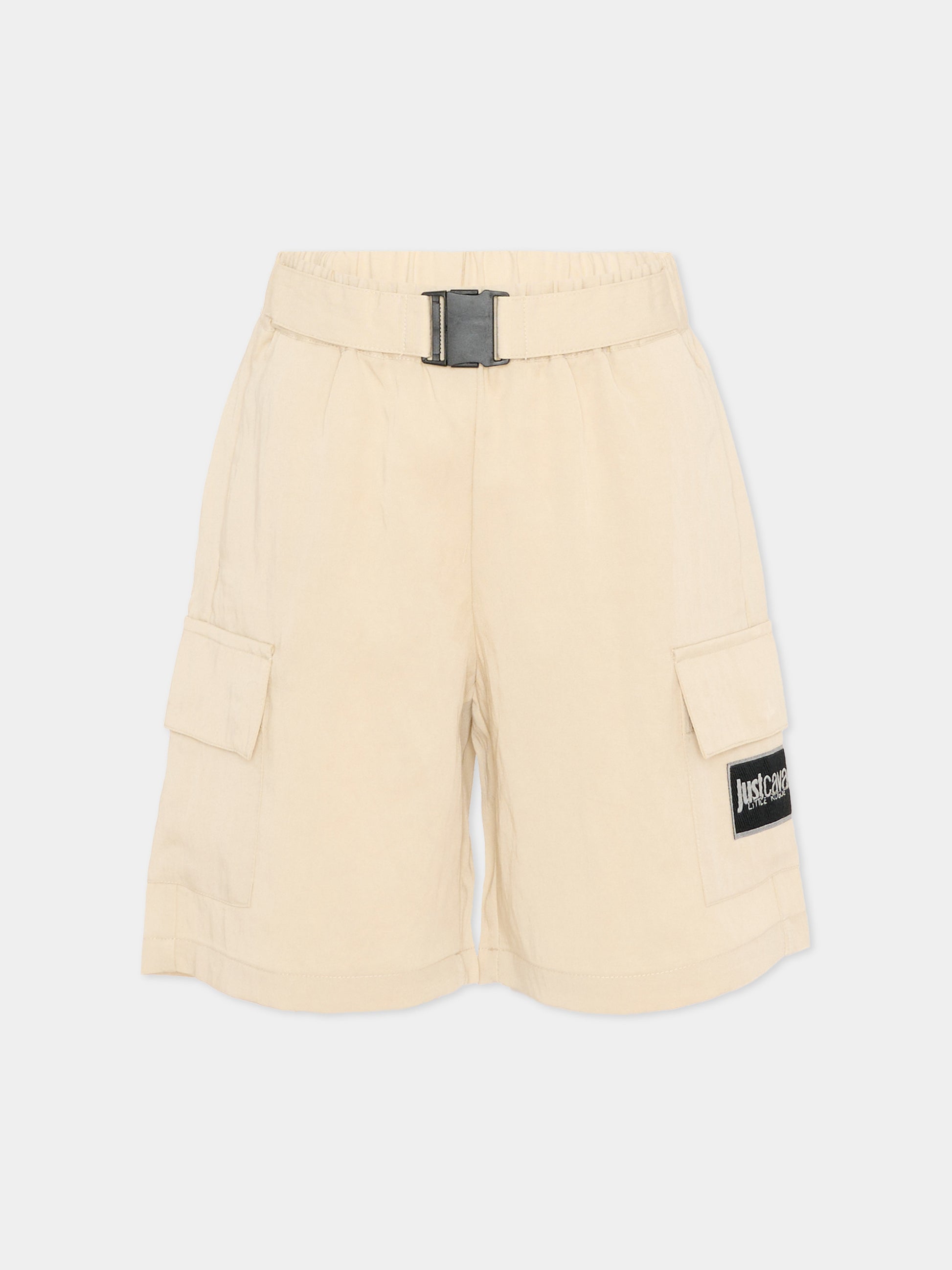 Shorts beige per bambino con logo,Just Cavalli Kids,JIP26095BE BEIGE CASTLE WALL