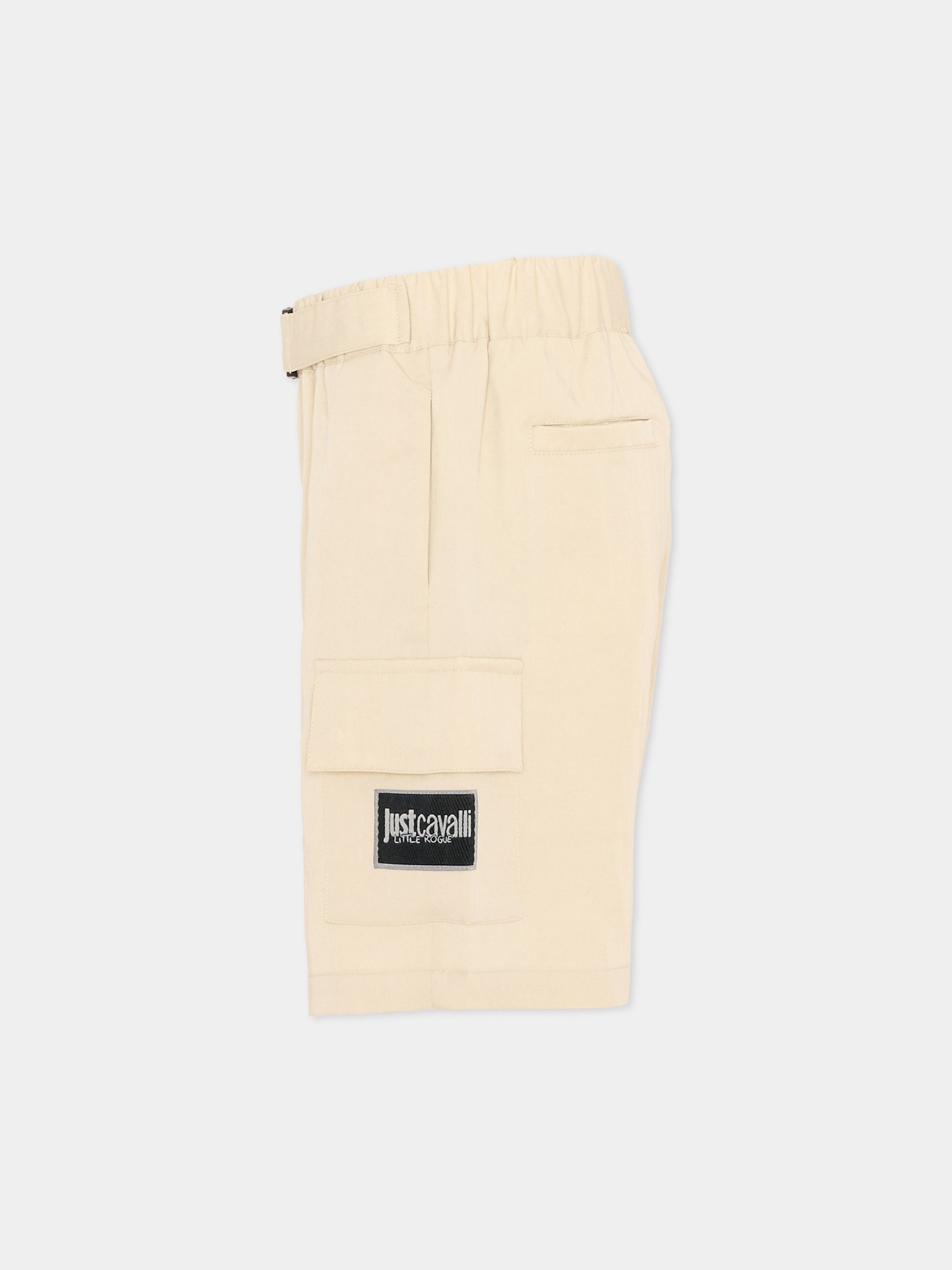 Shorts beige per bambino con logo,Just Cavalli Kids,JIP26095BE BEIGE CASTLE WALL