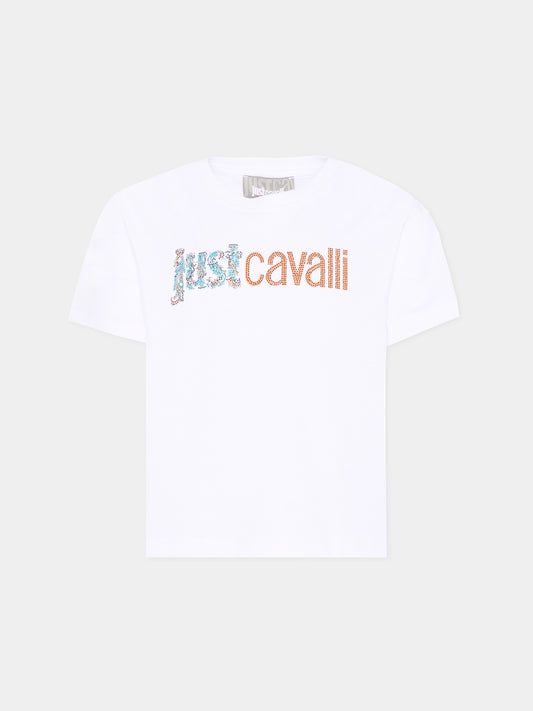 T-shirt bianca per bambina con logo,Just Cavalli Kids,JGP26067TS WHITE