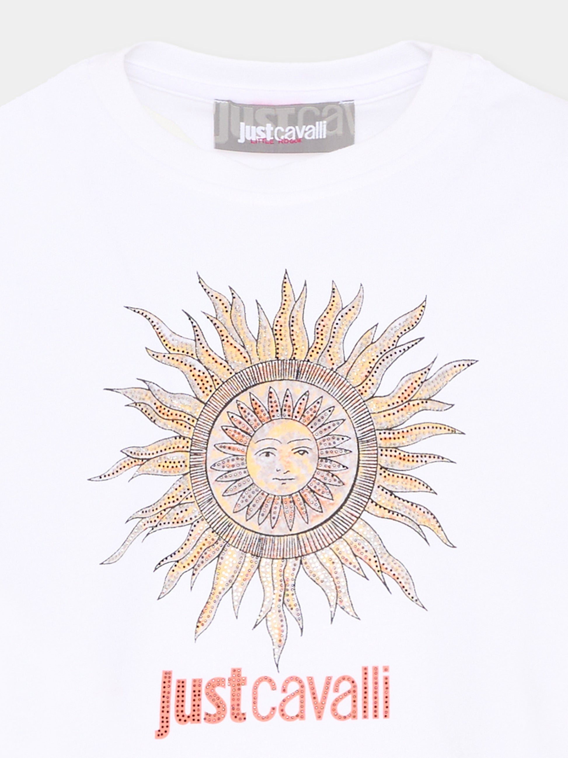 T-Shirt bianca per bambina con sole,Just Cavalli Kids,JGP26076TS WHITE