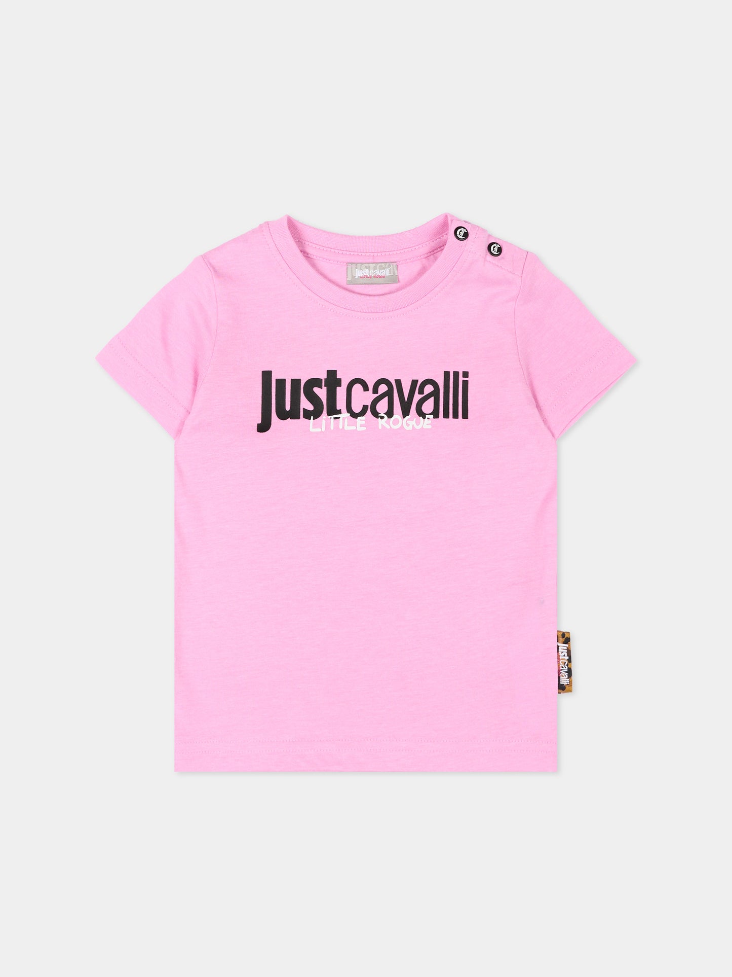 T-shirt rosa per neonata con logo,Just Cavalli Kids,JIP26029TS PINK BEGONIA