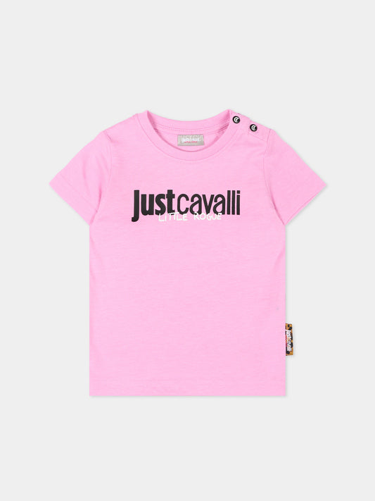 T-shirt rosa per neonata con logo,Just Cavalli Kids,JIP26029TS PINK BEGONIA