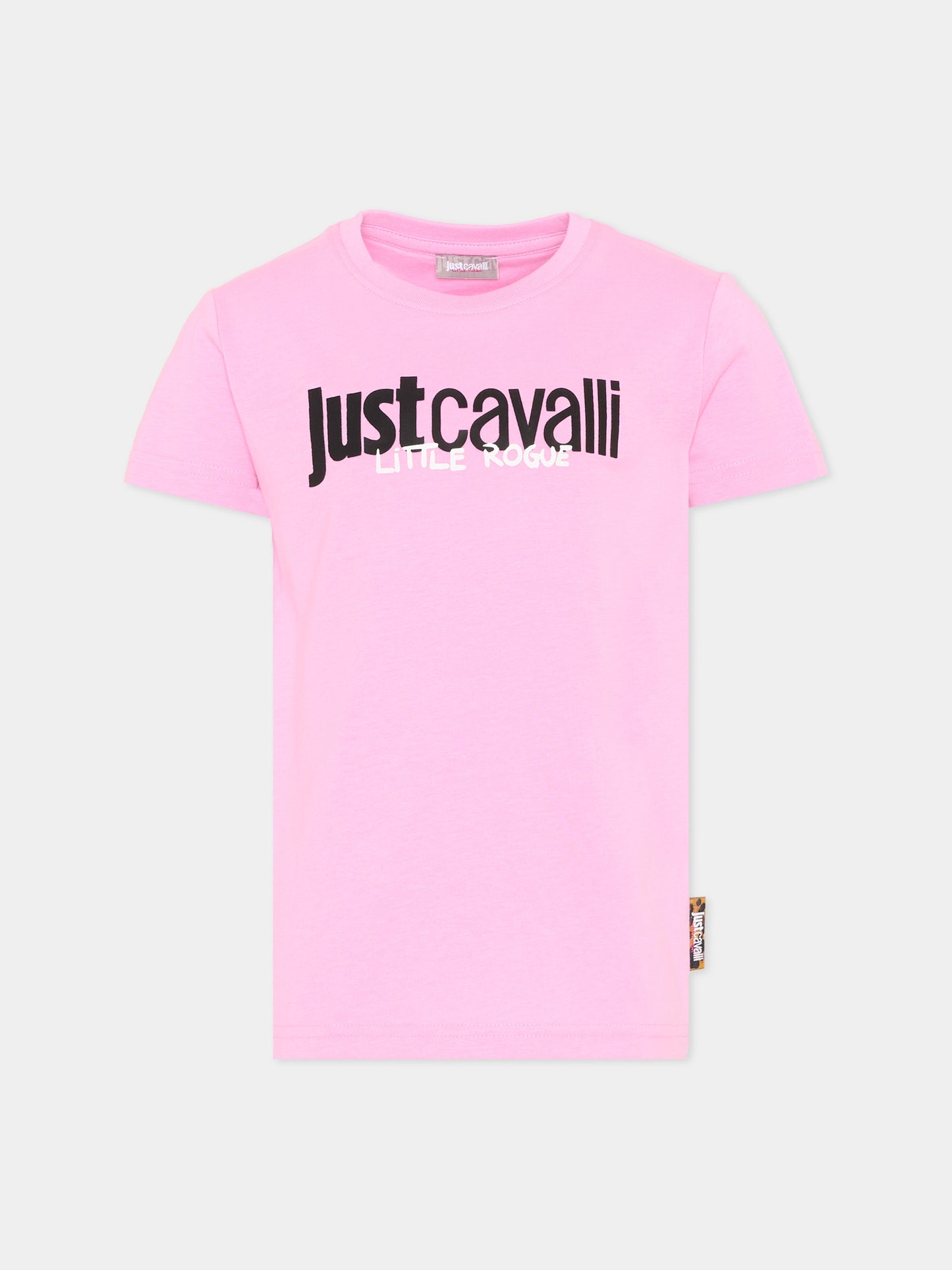 T-shirt rosa per bambina con logo,Just Cavalli Kids,JIP26029TS PINK BEGONIA