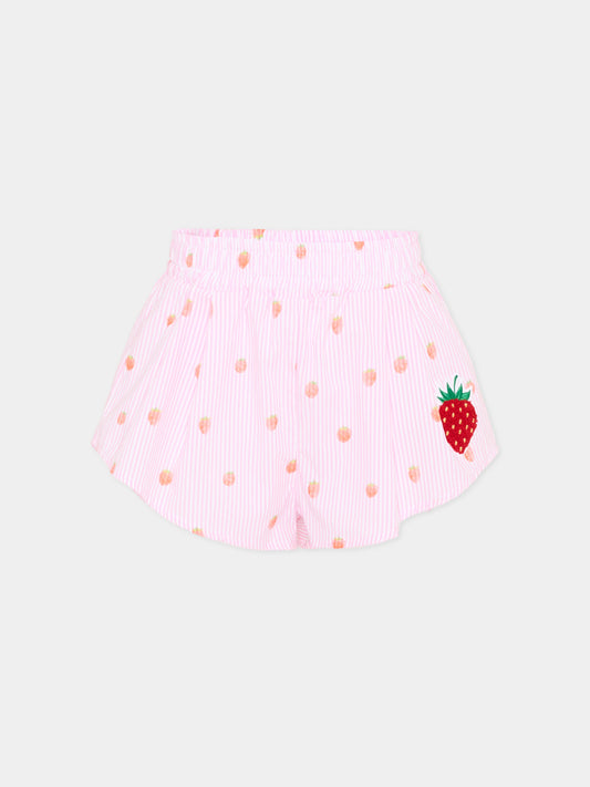 Shorts rosa per bambina con fragole,Joshua Sanders Kidz,K36A3SO01PK