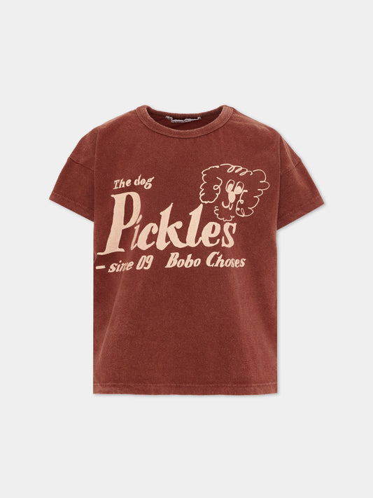 T-shirt marrone per bambina con logo,Bobo Choses,B126AC005