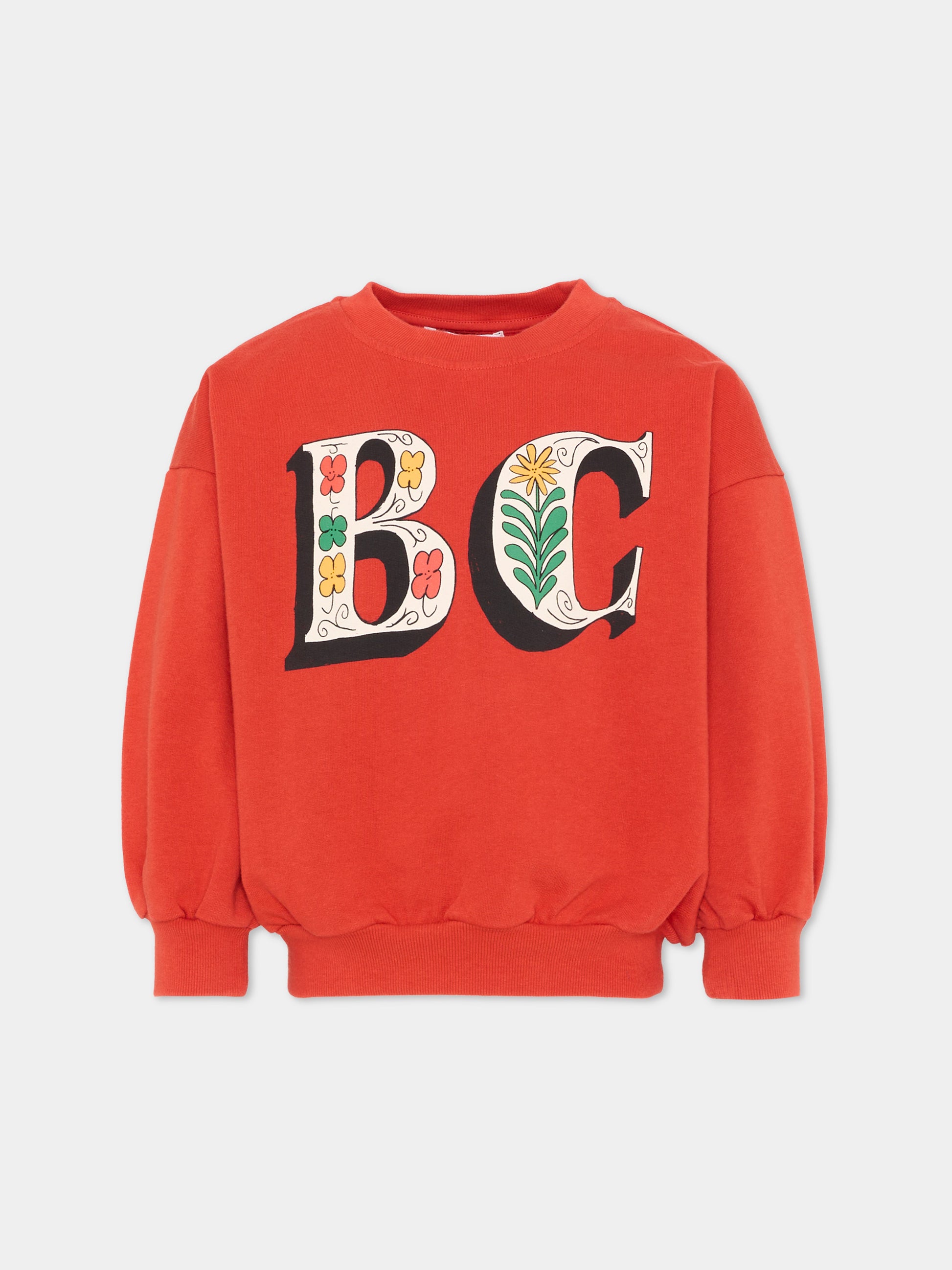 Felpa rossa per bambini con logo floreale,Bobo Choses,B126AC039
