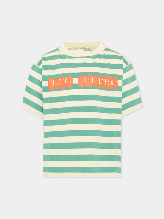 T-shirt multicolor per bambini a righe con logo,Bobo Choses,B126AC136