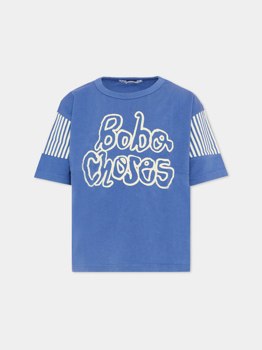 T-Shirt blu per bambino con logo,Bobo Choses,B126AC138