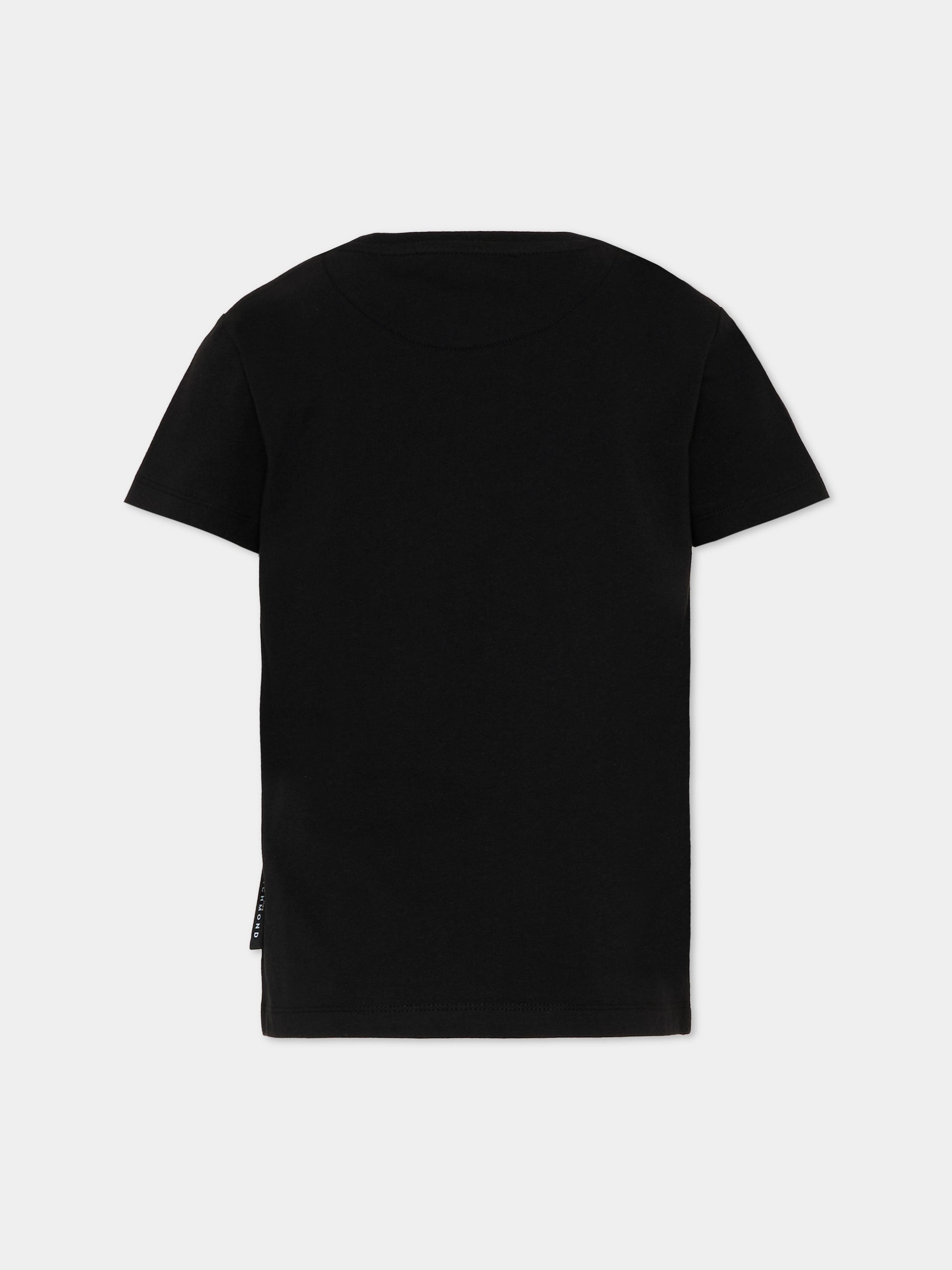 T-Shirt nera per bambini con cuore strass,Richmond,RGP26206TS BLACK