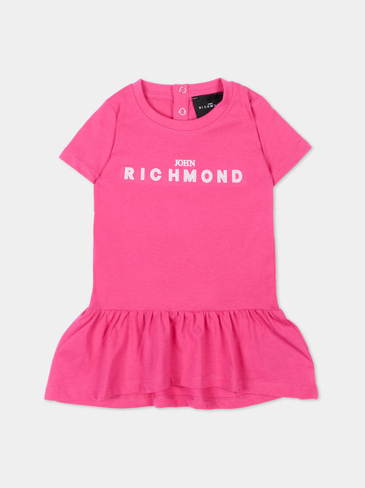 Vestito fucsia per neonata con logo,Richmond,RIP26034VE FUCHSIA PURPLE