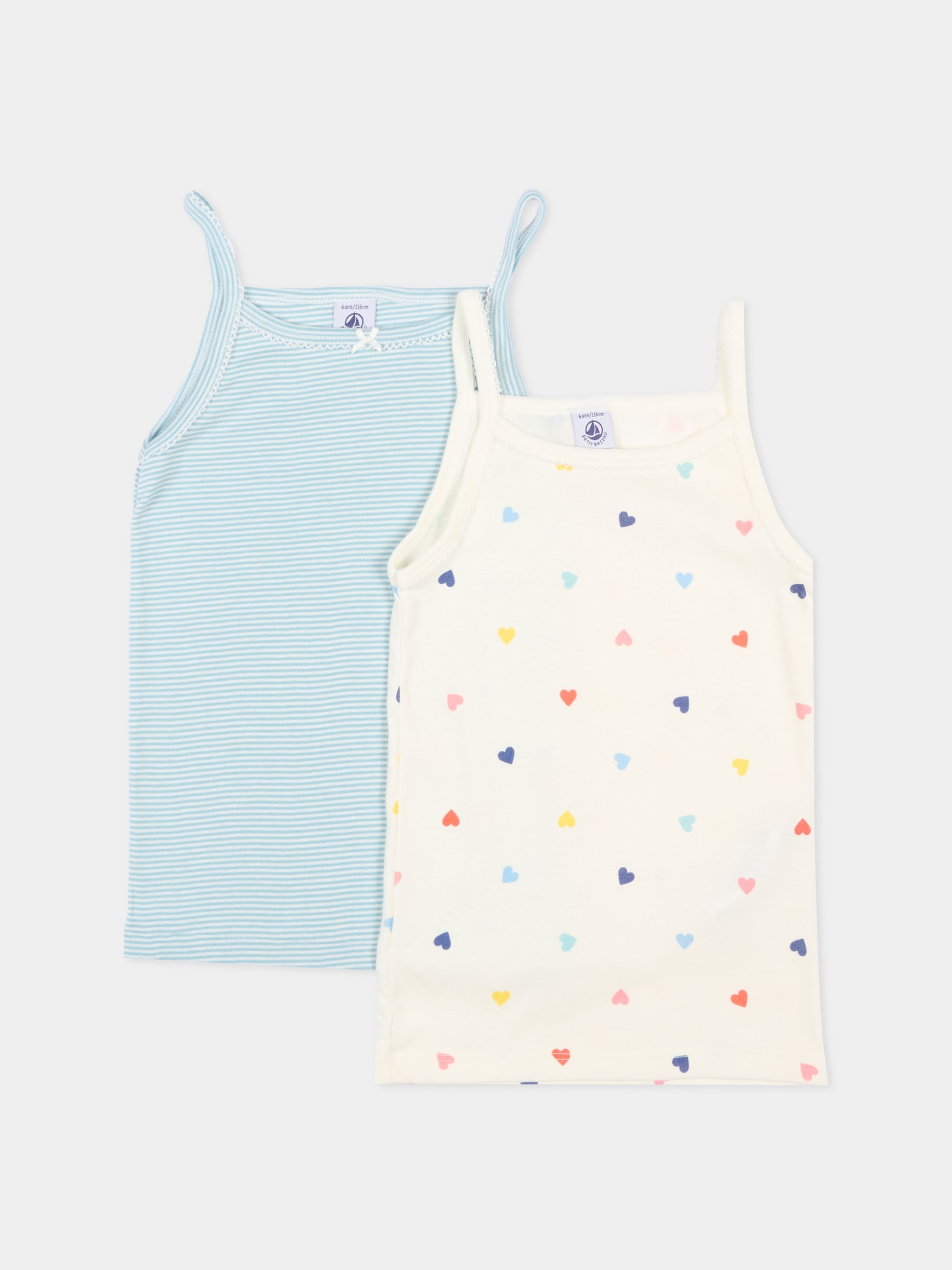 Set canottiere multicolor per bambina a cuori,Petit Bateau,A0FGP VARIANTE 1 00