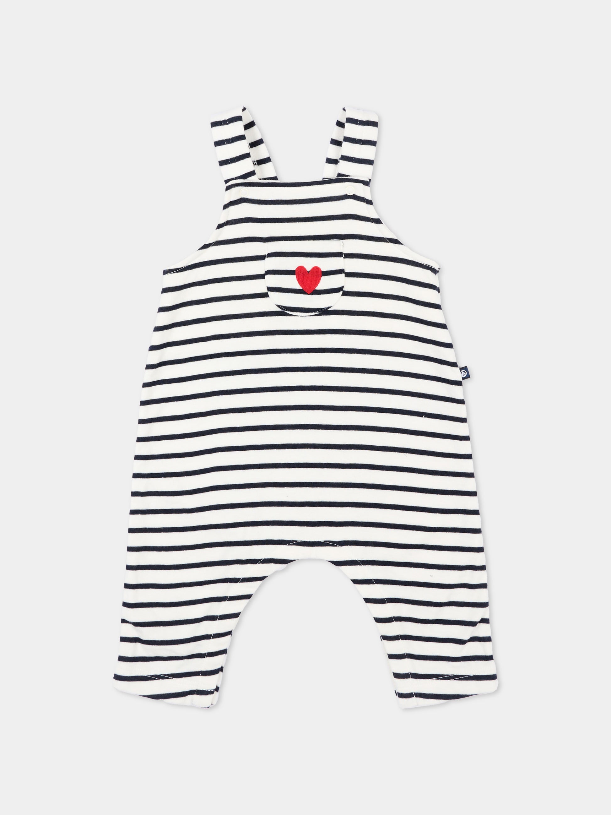 Salopette multicolor per neonata a righe e cuori,Petit Bateau,A0FMH MARSHMALLOW/SMOKING 01