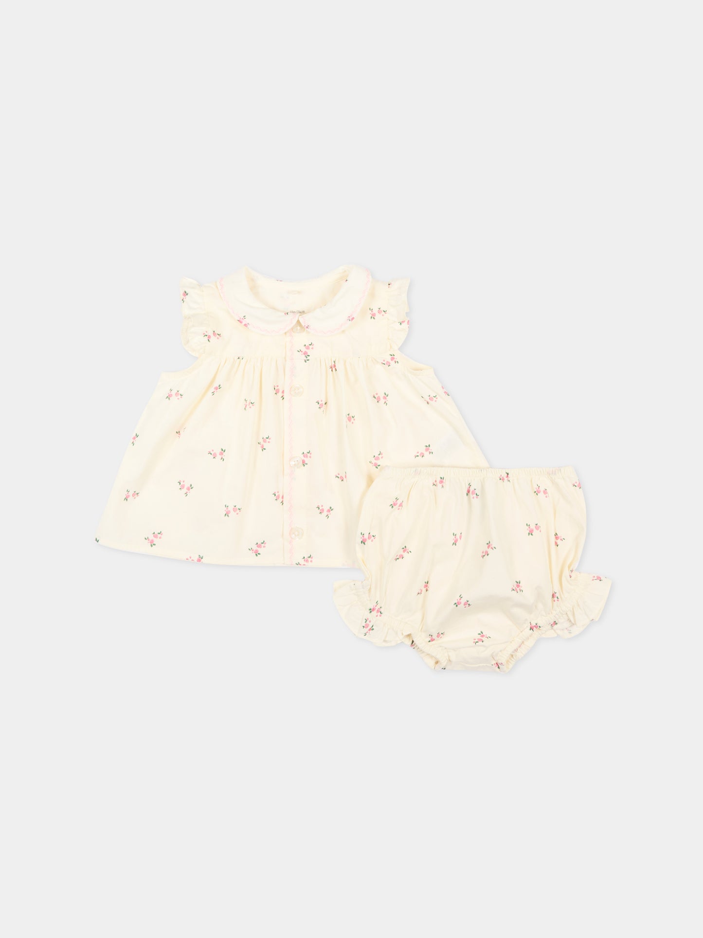 Completo sportivo avorio per neonata floreale,Petit Bateau,A0FBL MILK/MULTICO 01