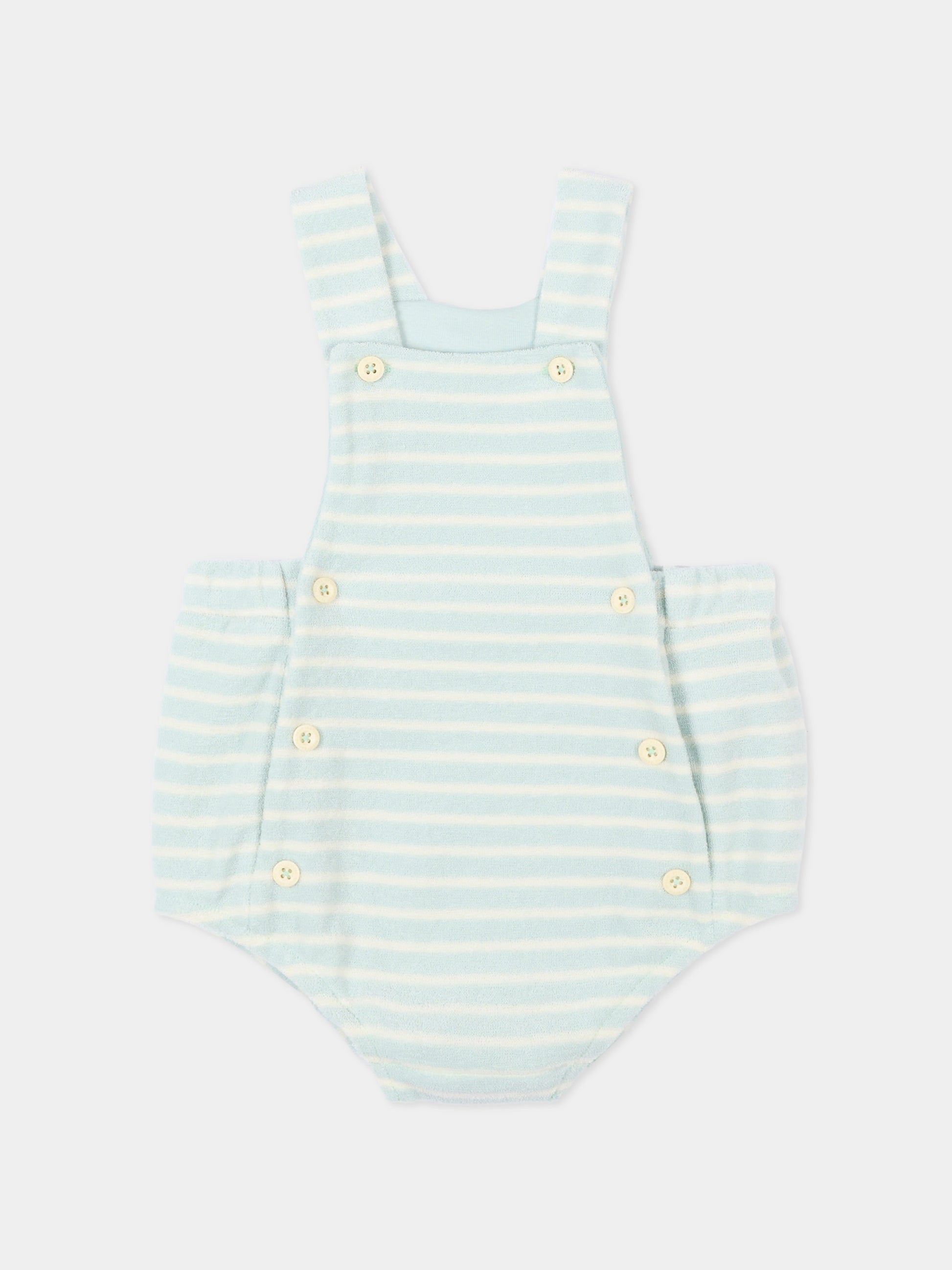 Salopette celeste a righe per neonato,Petit Bateau,A0FIA SPRAY/MILK 01