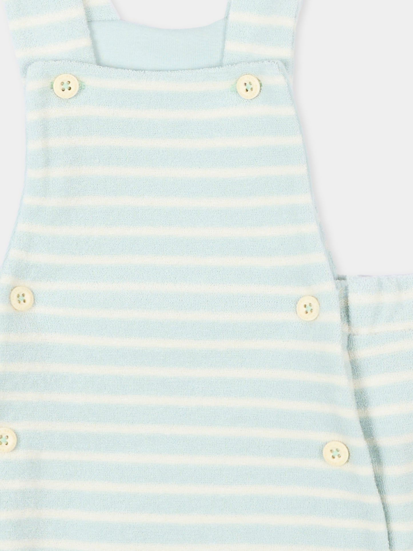 Salopette celeste a righe per neonato,Petit Bateau,A0FIA SPRAY/MILK 01