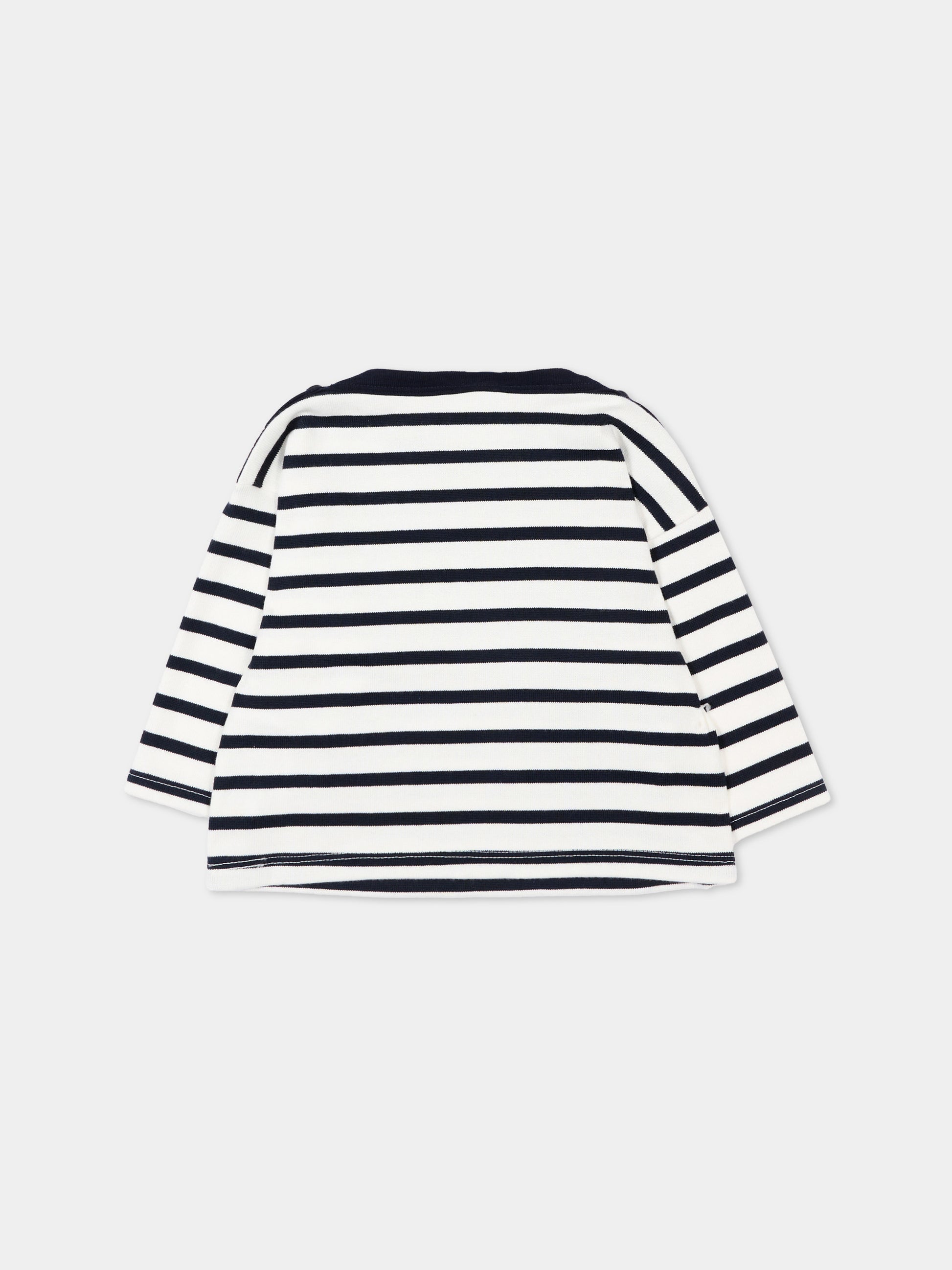 T-Shirt bianca per neonati a righe,Petit Bateau,A0FRS MARSHMALLOW/SMOKING 01