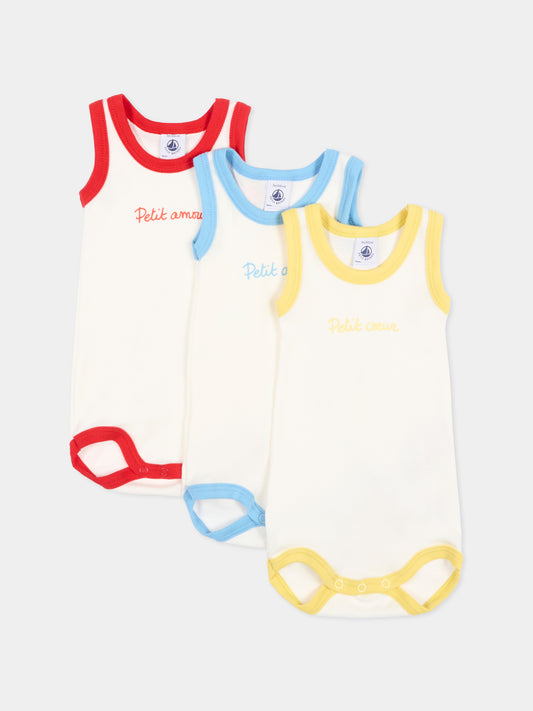 Set body bianco per neonato con profili colorati,Petit Bateau,A0FSL VARIANTE 1 00
