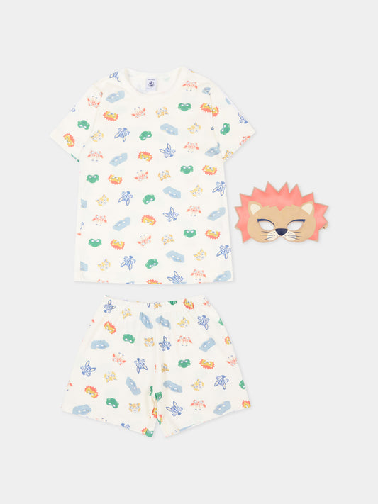 Pigiama multicolor per bambino con maschere,Petit Bateau,A0F6P MARSHMALLOW/MULTICO 01