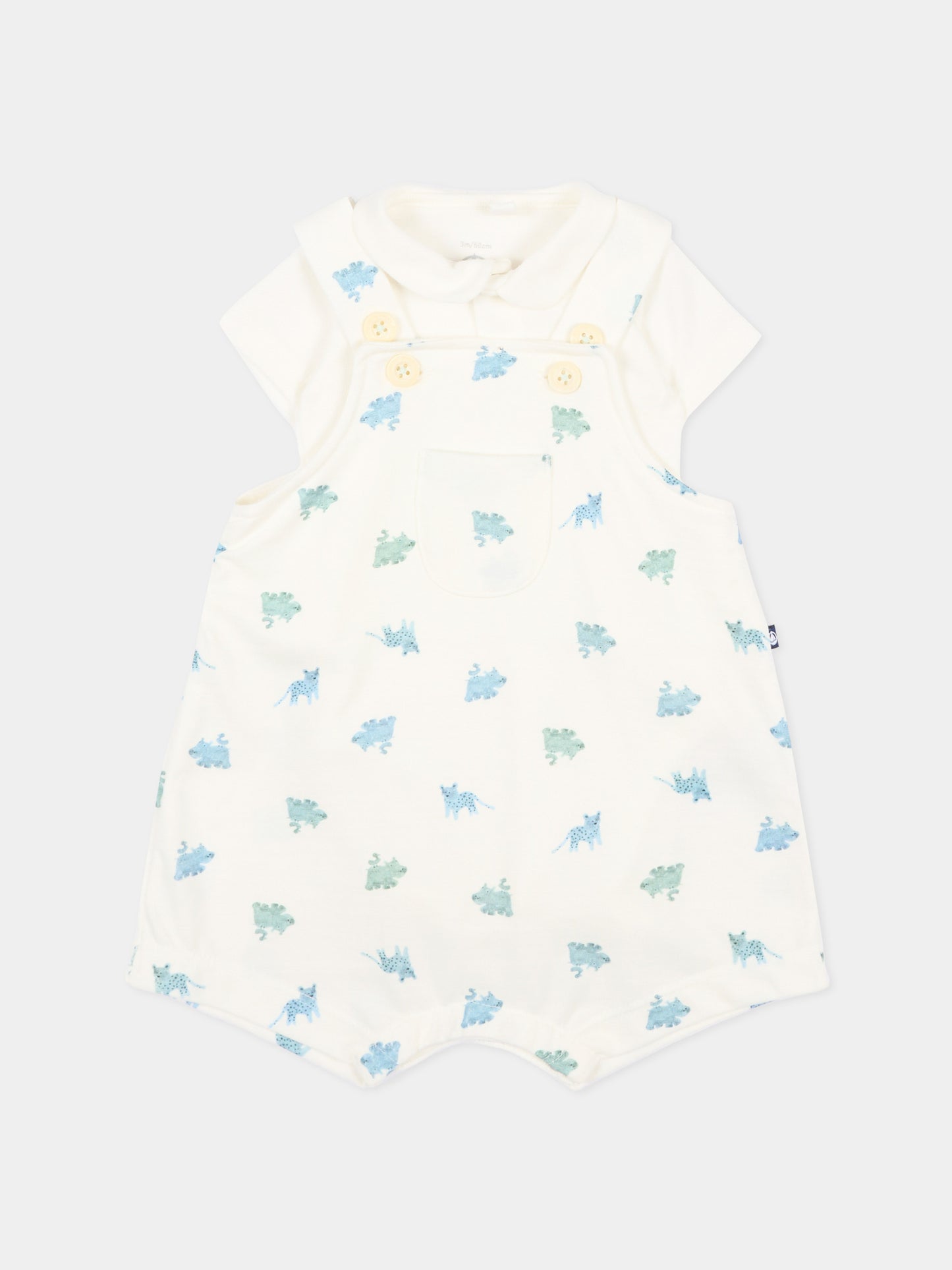 Salopette avorio per neonato con dinosauri,Petit Bateau,A0FMJ MARSHMALLOW/MULTICO 01