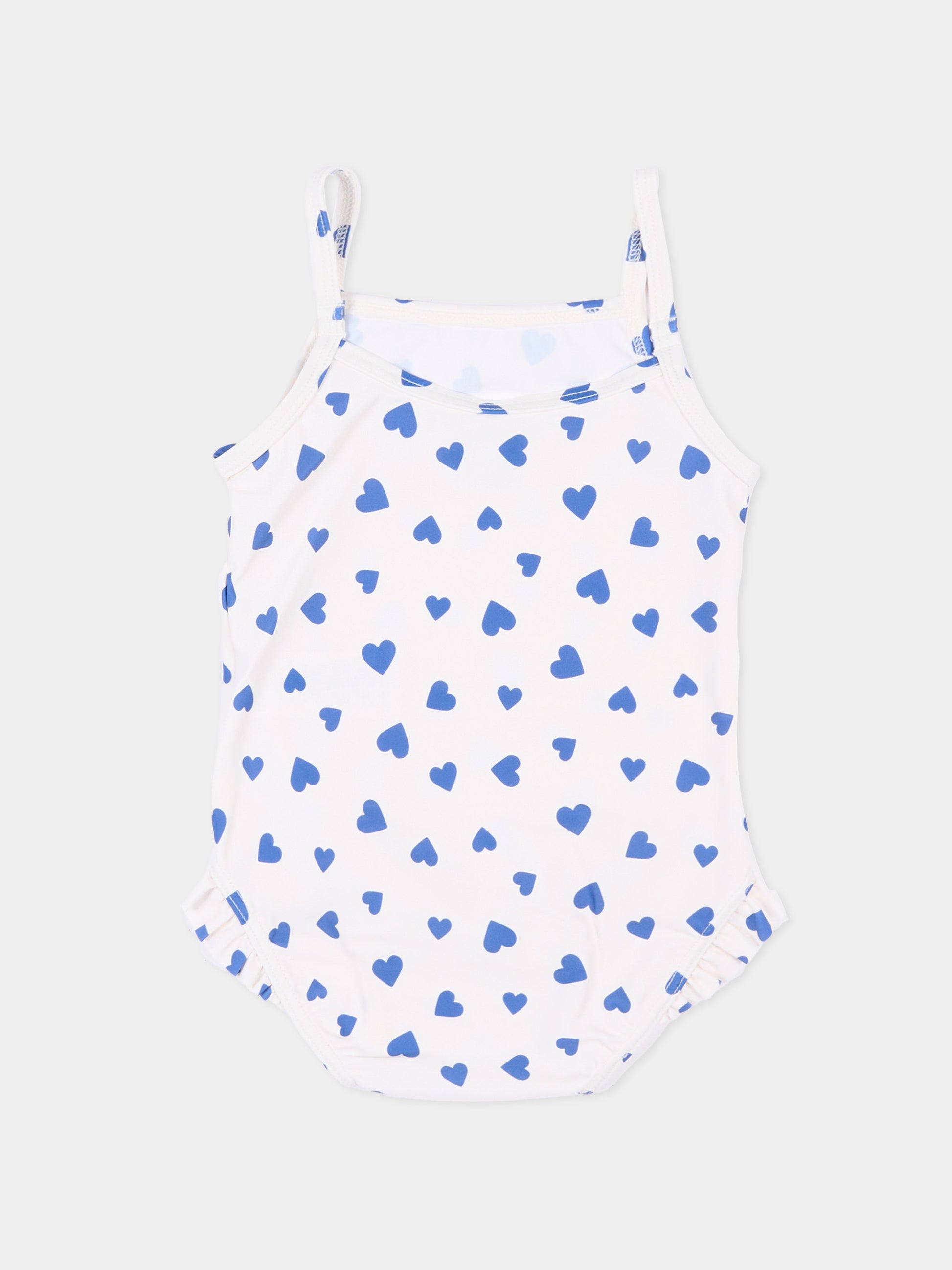 Costume intero avorio per neonata a cuori,Petit Bateau,A0FNS MARSHMALLOW/CREPUSCULE 01