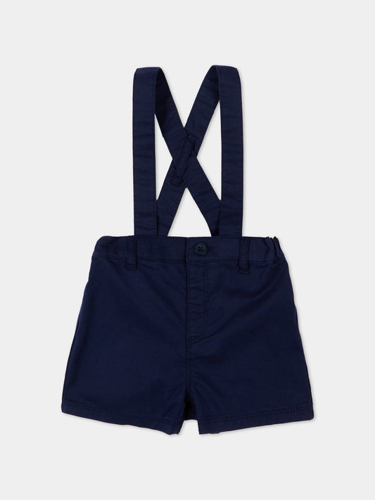 Shorts blu per neonato con bretelle,Petit Bateau,A0FQM SOIR 01