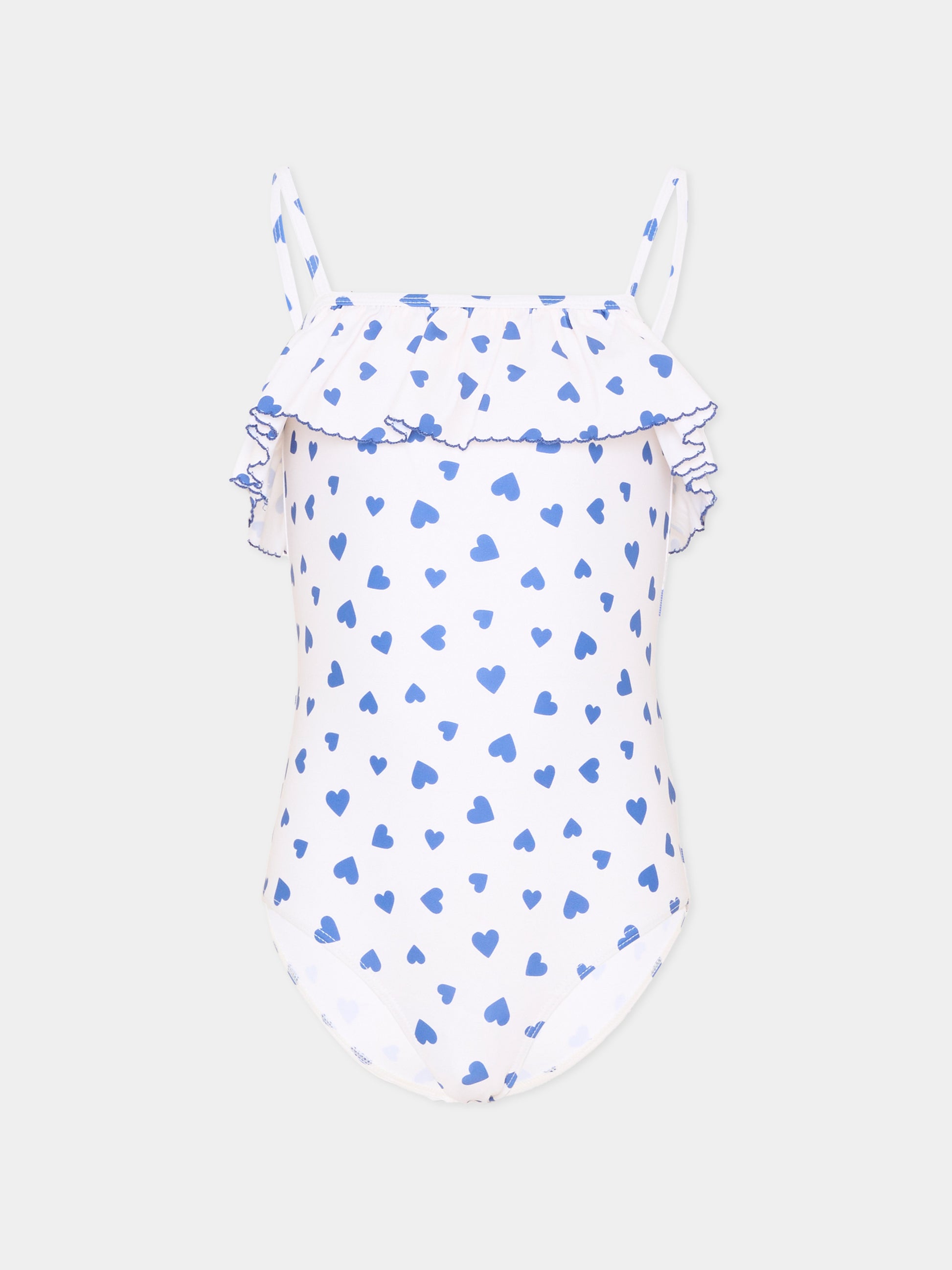 Costume intero bianco per bambina cuori,Petit Bateau,A0FJ6 MARSHMALLOW/PERSE 01