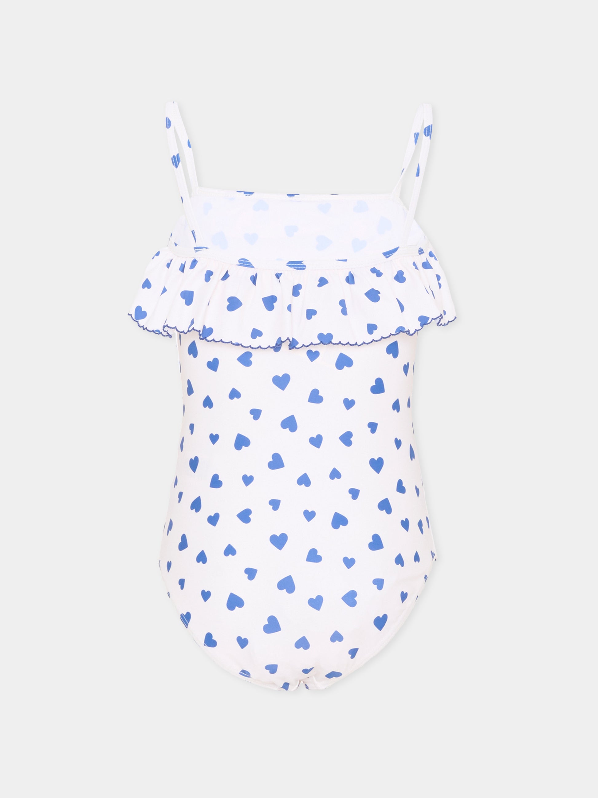 Costume intero bianco per bambina cuori,Petit Bateau,A0FJ6 MARSHMALLOW/PERSE 01