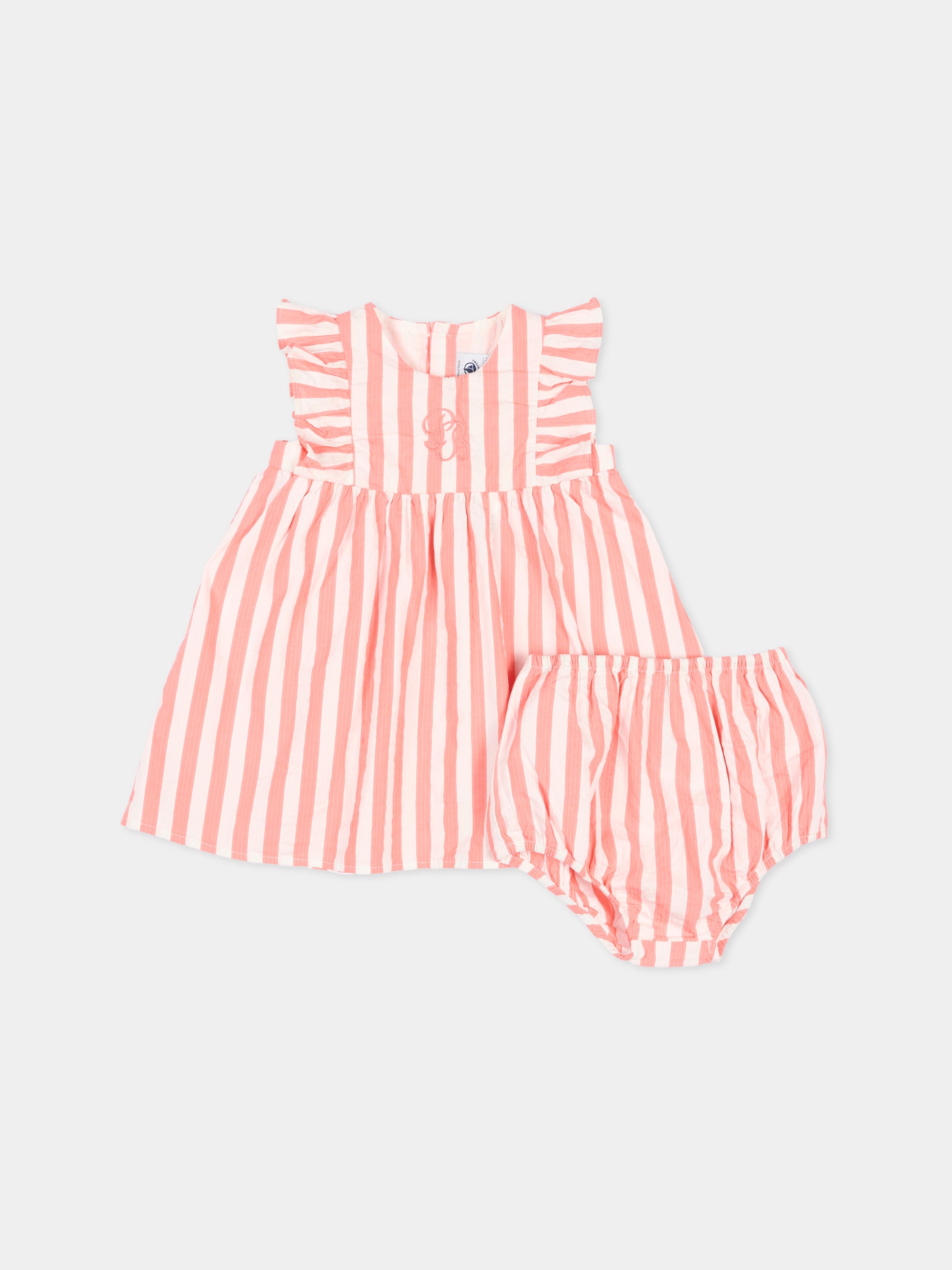 Vestito multicolor per neonata a righe,Petit Bateau,A0FFZ FLAMAND/MARSHMALLOW 01