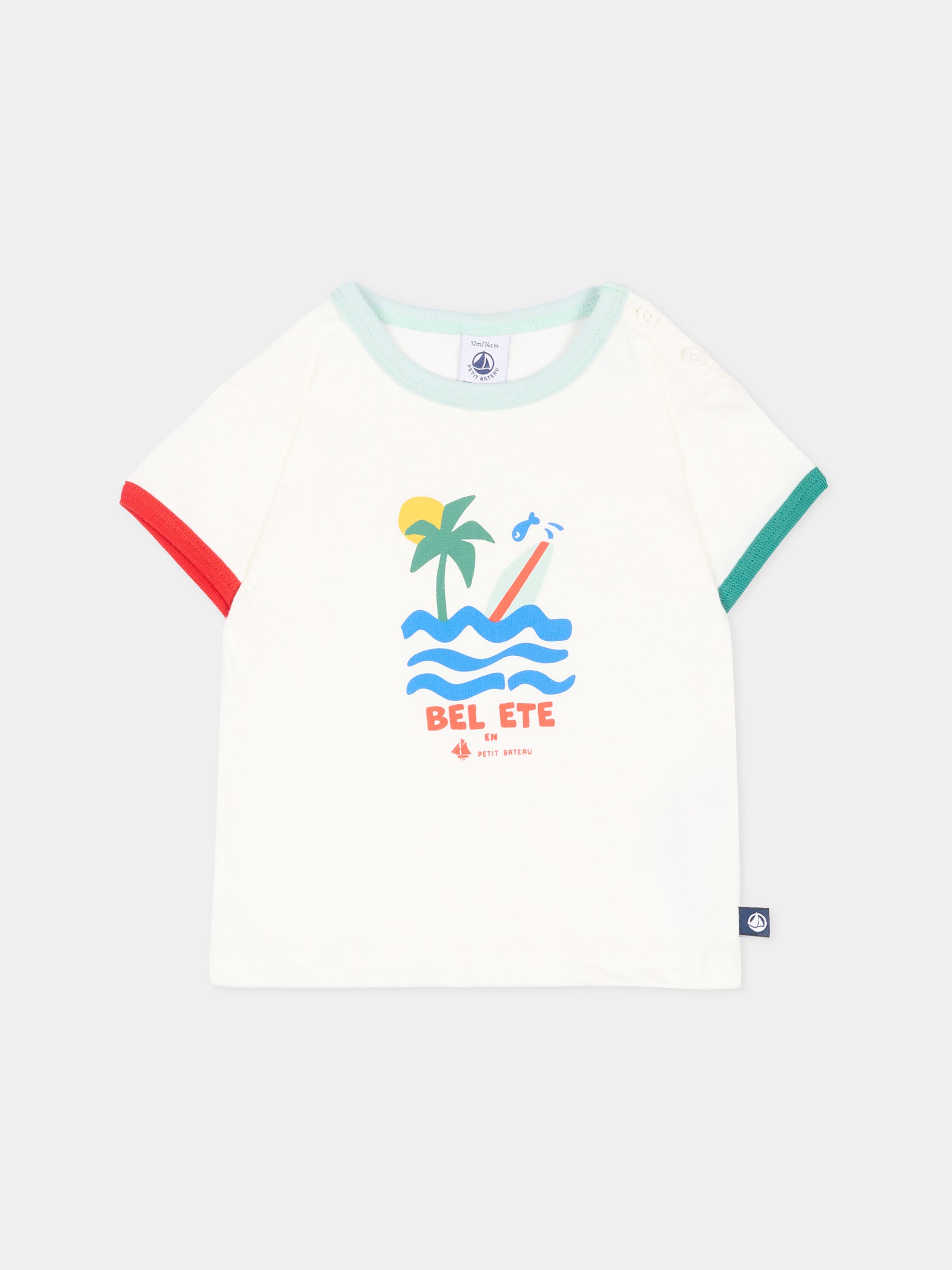 T-Shirt avorio per neonato con stampa mare,Petit Bateau,A0FF1 MARSHMALLOW 01