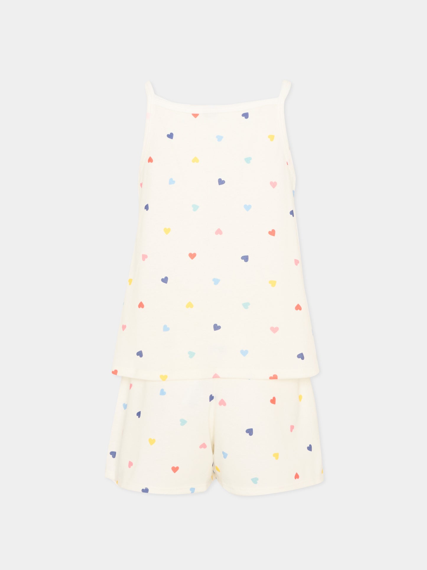 Pigiama bianco per bambina con cuori,Petit Bateau,A0F97 MARSHMALLOW/MULTICO 01
