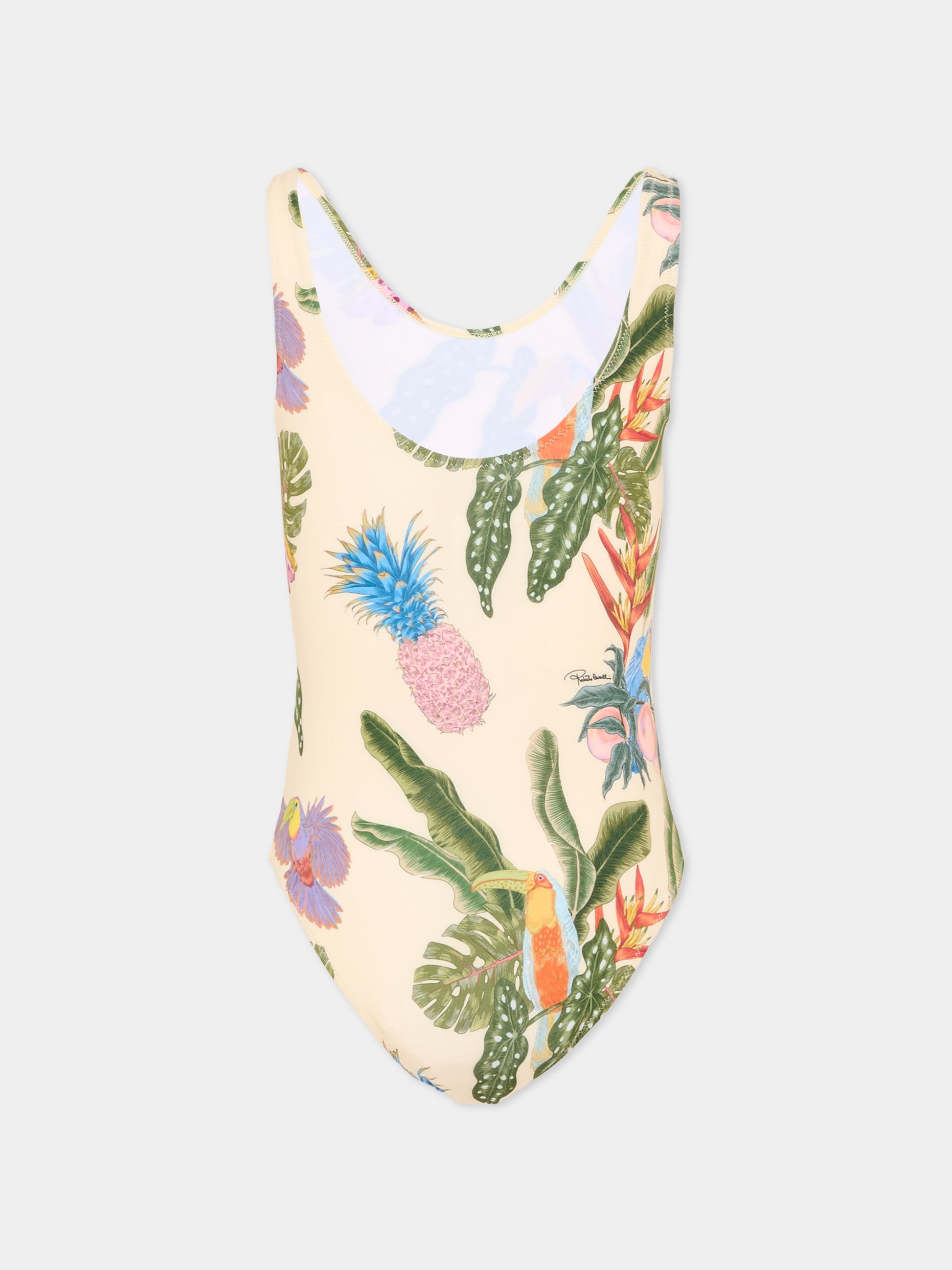 Costume intero multicolor per bambina con stampa tropicale,Roberto Cavalli Kids,CGP26065CO TROPICANA YELLOW