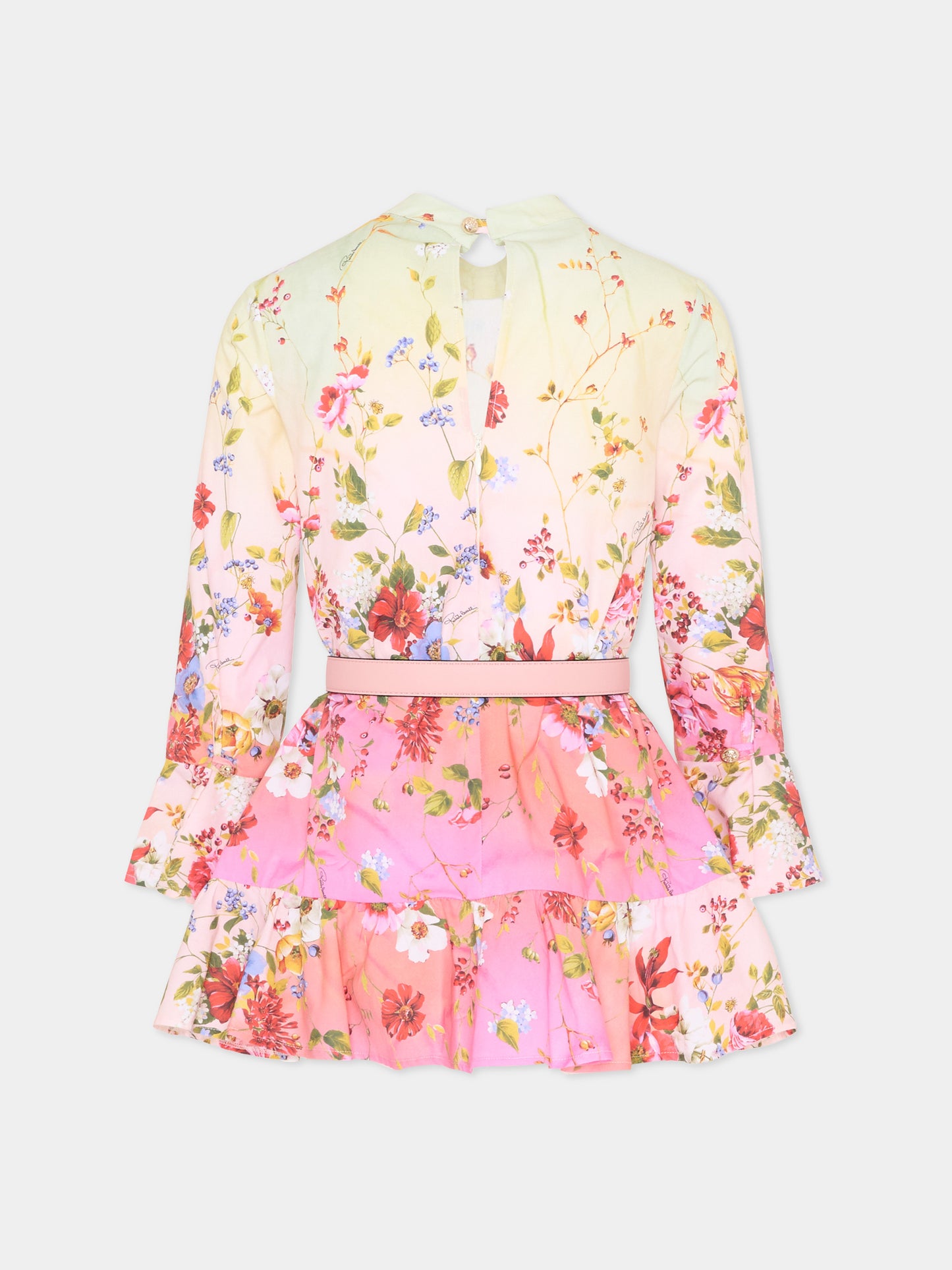 Vestito multicolor per bambina con stampa florale,Roberto Cavalli Kids,CGP26115VE MIAMI FLOWERS