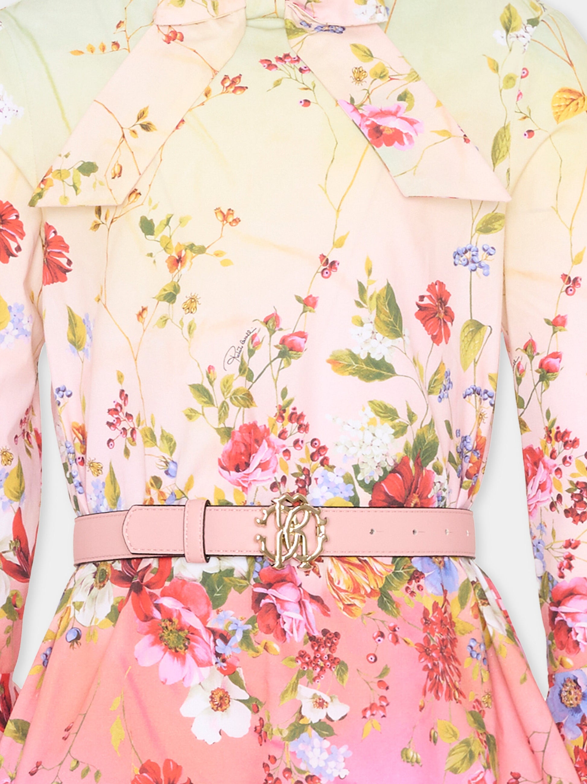 Vestito multicolor per bambina con stampa florale,Roberto Cavalli Kids,CGP26115VE MIAMI FLOWERS
