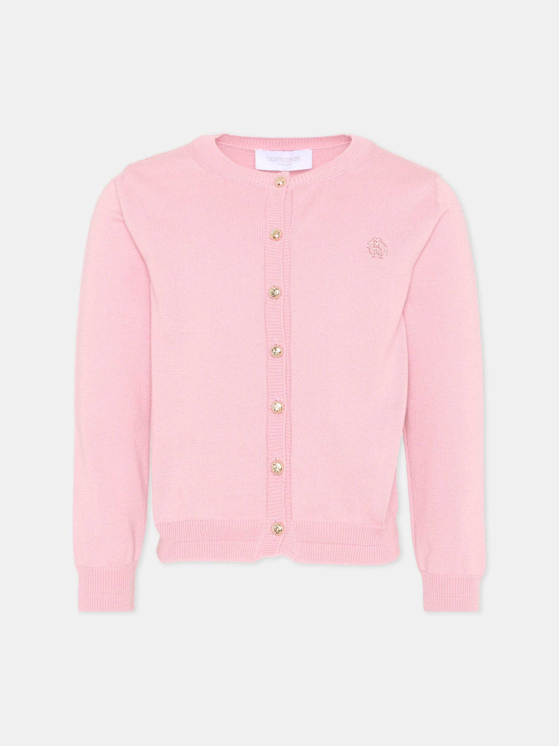 Cardigan rosa per bambina con monogramma,Roberto Cavalli Kids,CGP26153CD PINK CRYSTAL ROSE