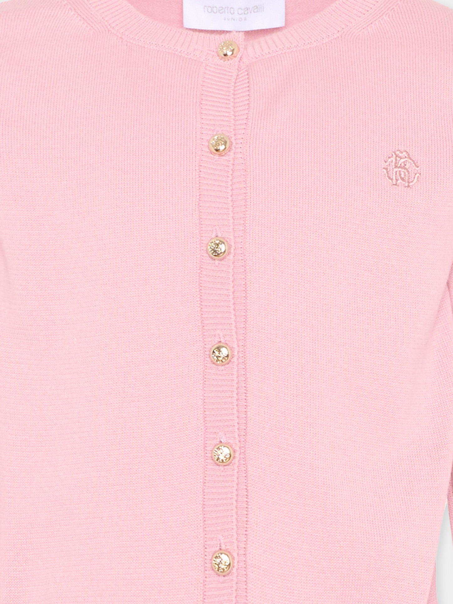 Cardigan rosa per bambina con monogramma,Roberto Cavalli Kids,CGP26153CD PINK CRYSTAL ROSE